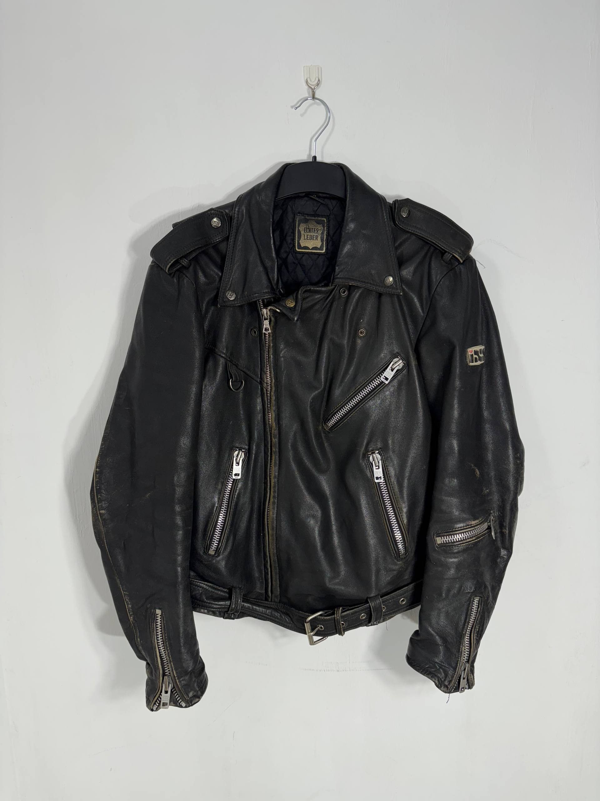 Vintage Vintage IXS Assymetrical Faded Distressed Leather Jacket Size US M / EU 48-50 / 2 - 2 Thumbnail