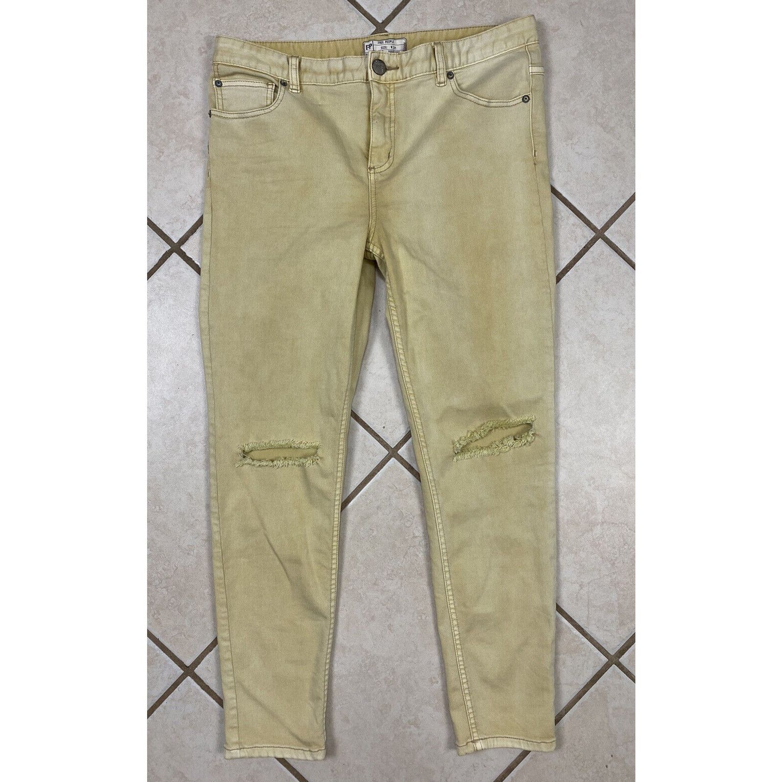 Free People Free People Yellow Jeggings 31 Skinny Distressed Pants Size 31" - 1 Thumbnail