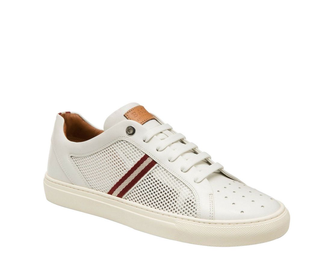 Bally Men's White Calf Leather Sneakers With Red Beige (7 D US) Size US 7 / EU 40 - 1 Thumbnail