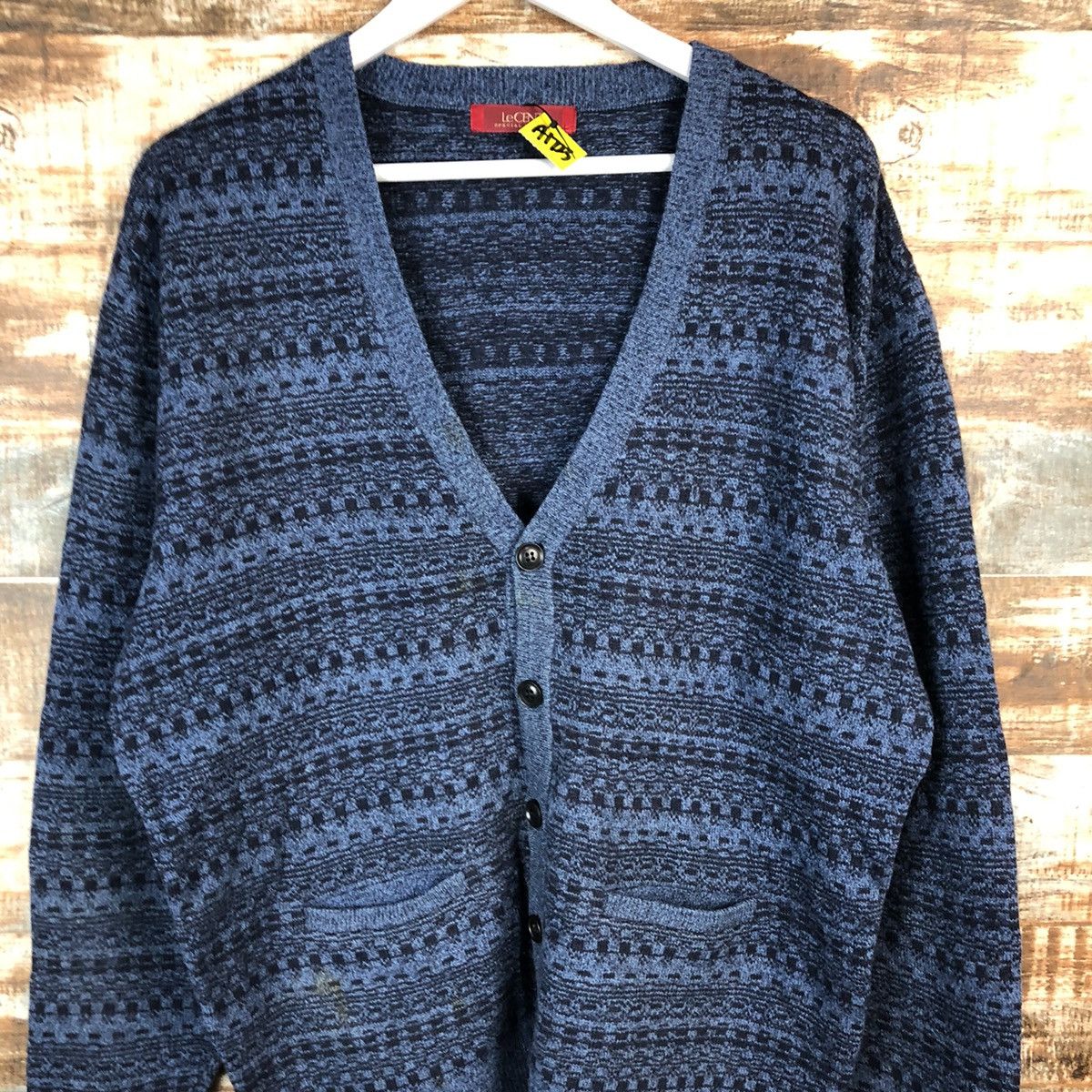 Vintage D Le Cent Blue vintage pattern Cardigan Knitwear #A1723 Size US L / EU 52-54 / 3 - 5 Thumbnail