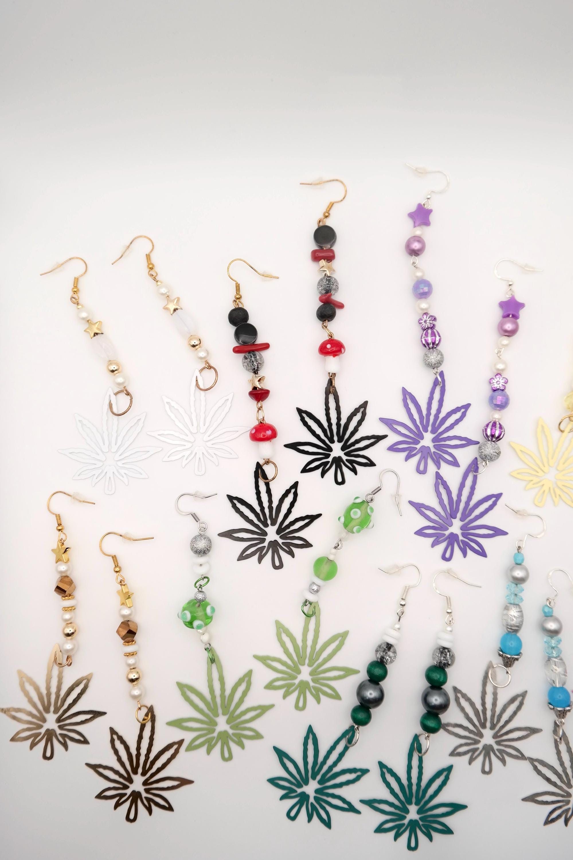 Handmade Colorful 420 Leaf Earrings Size ONE SIZE - 4 Thumbnail