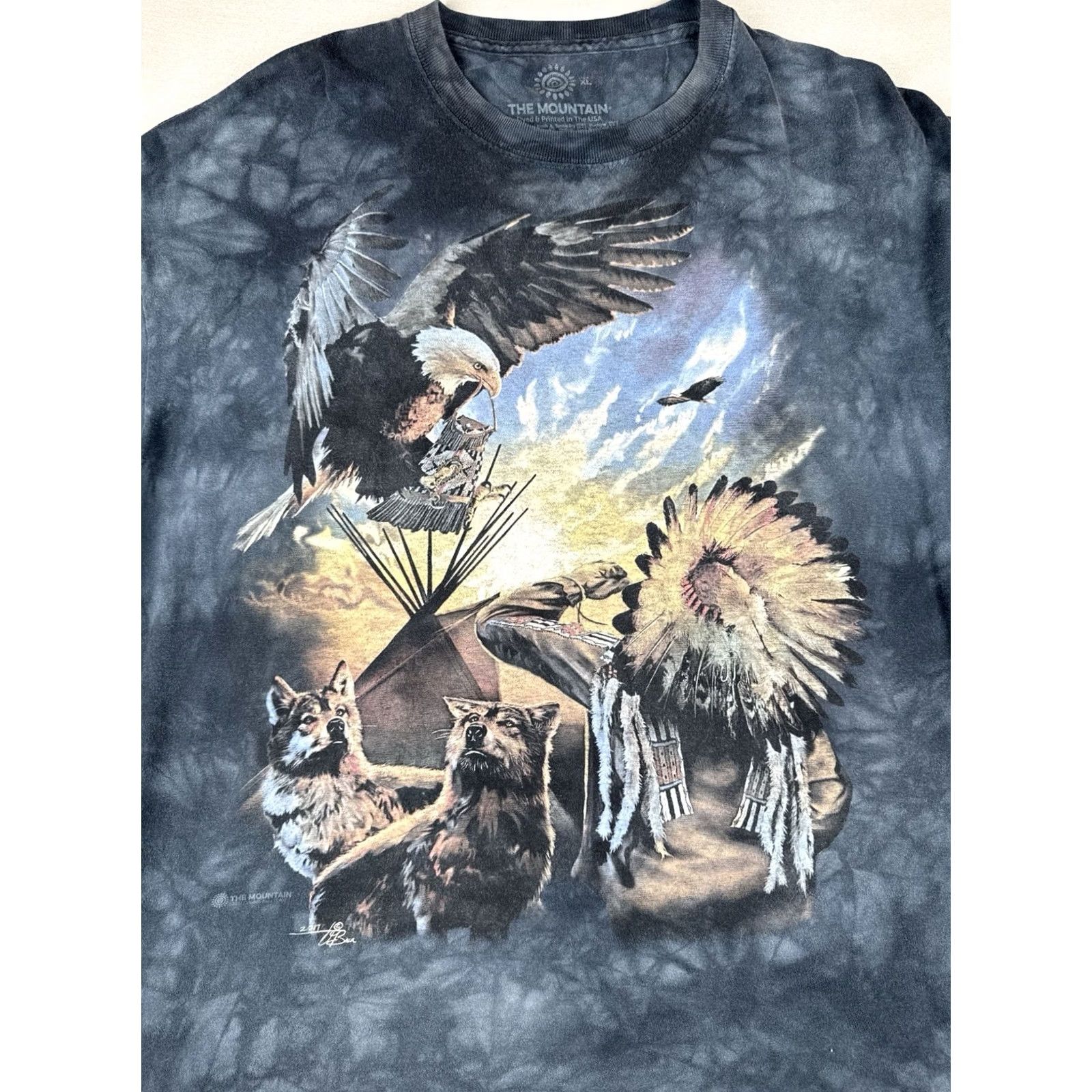 The Mountain The Mountain T Shirt XL Nature Animal Tie Dye Eagle Wolves Native Blue Mens Size US XL / EU 56 / 4 - 2 Thumbnail