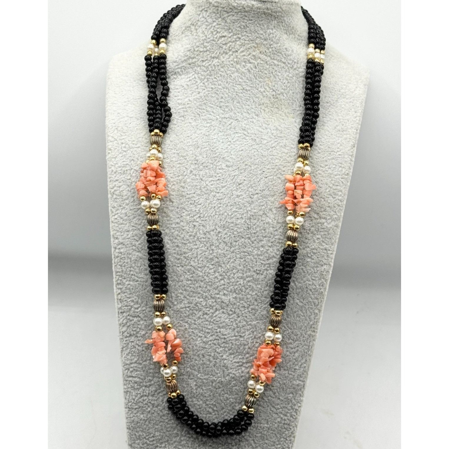 Other Vintage coral pearl onyx beaded multi strand necklace Size ONE SIZE - 1 Thumbnail