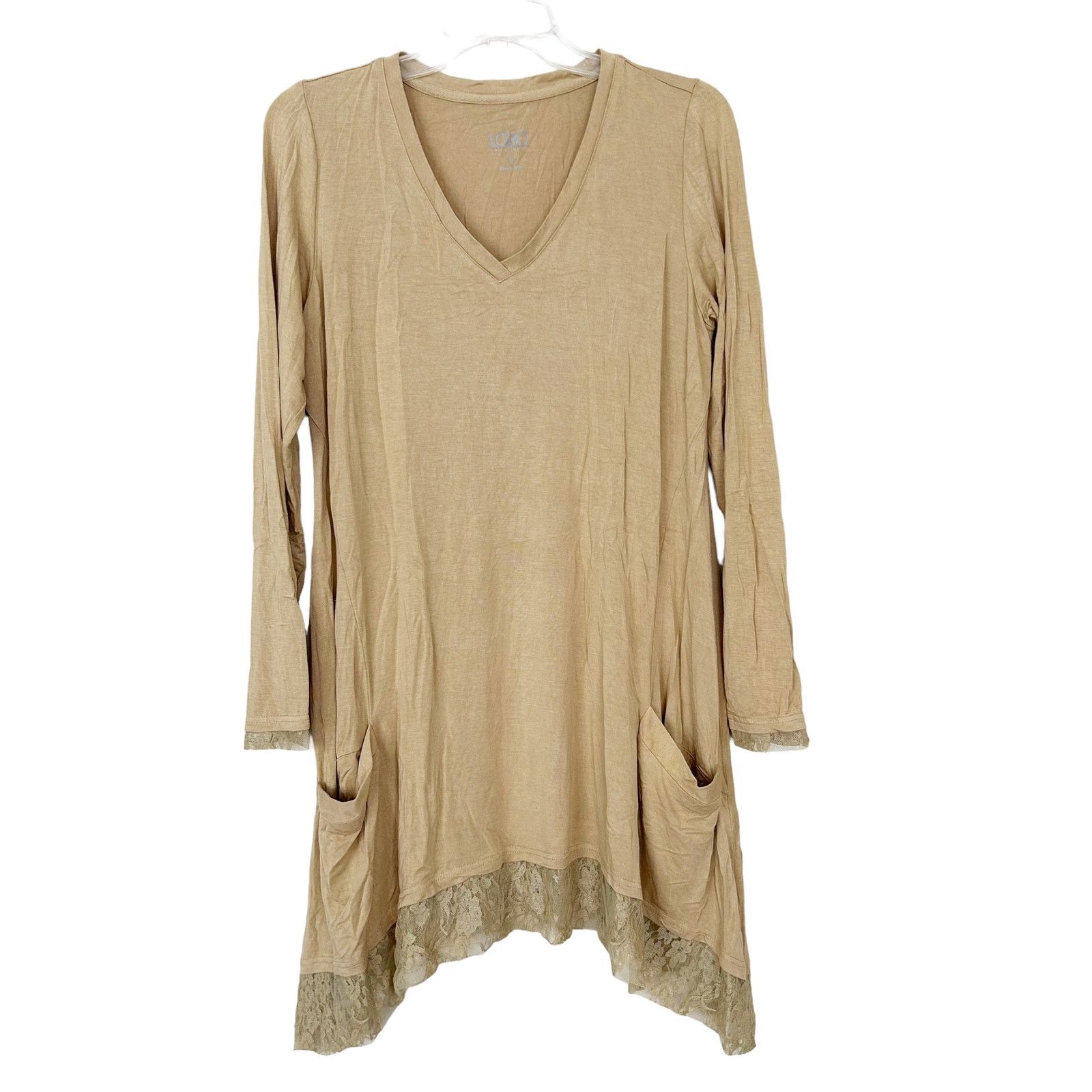 Other LOGO Lori Goldstein Tan Lace Detail Tunic Sz S Size S / US 4 / IT 40 - 1 Thumbnail
