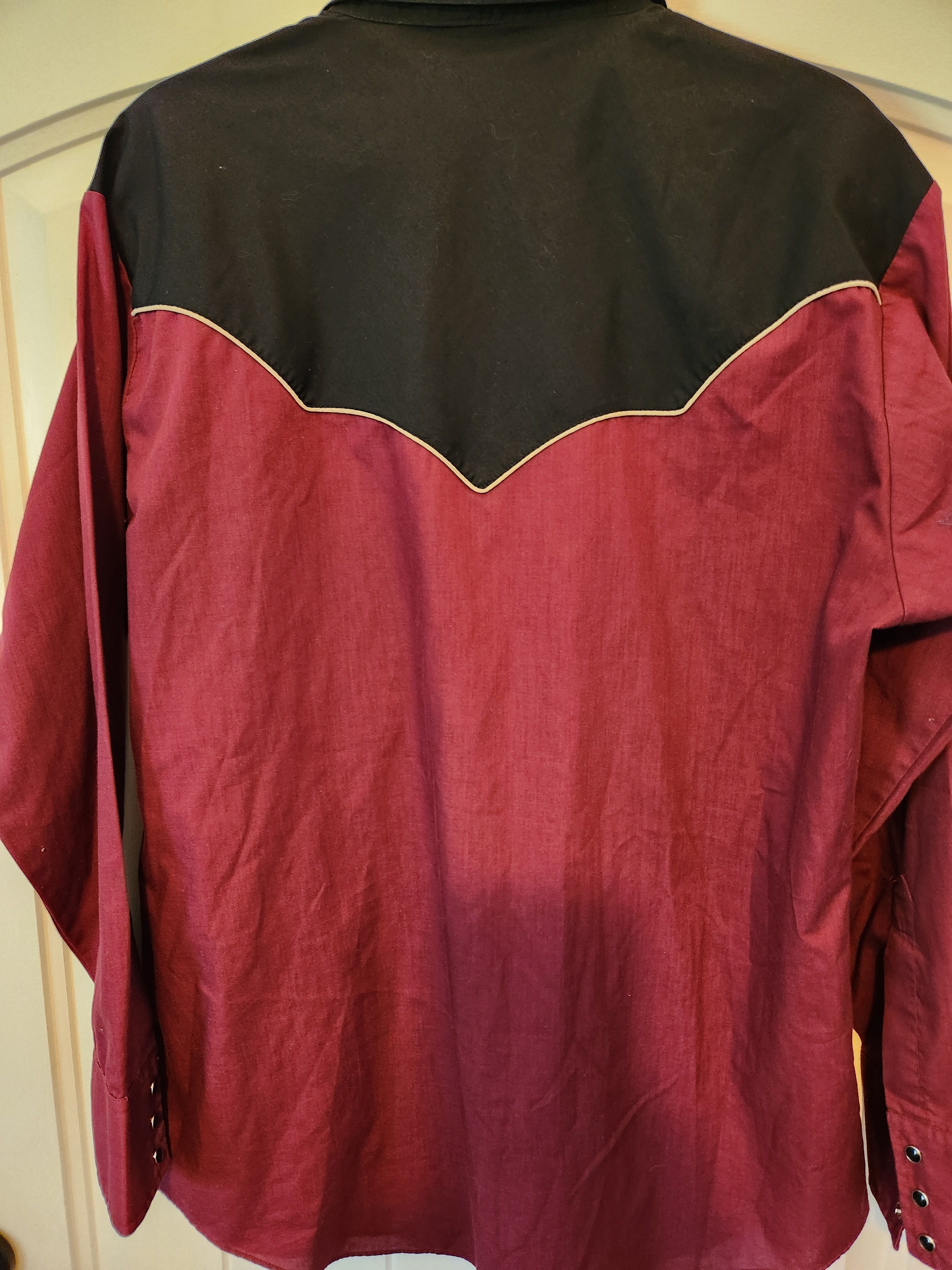 Wrangler Button Front Burgandy & Black Western Sleeve Shirt Size US XL / EU 56 / 4 - 2 Thumbnail