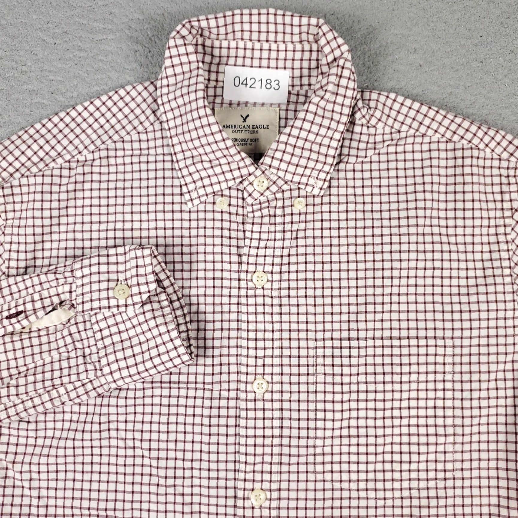 American Eagle Outfitters American Eagle Shirt Mens Small White Red Check Button Up Long Sleeve Casual Size US S / EU 44-46 / 1 - 2 Thumbnail