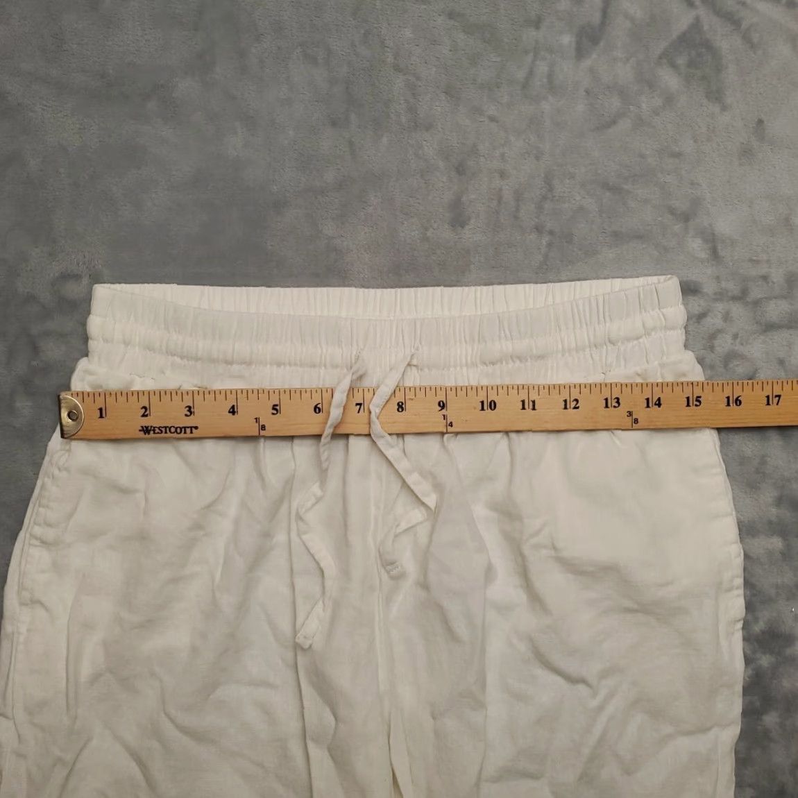 Vintage Linen Blend Pants Womens M White Cropped Summer Resort Comfort Capri Drawstring Size 32" / US 10 / IT 46 - 6 Thumbnail