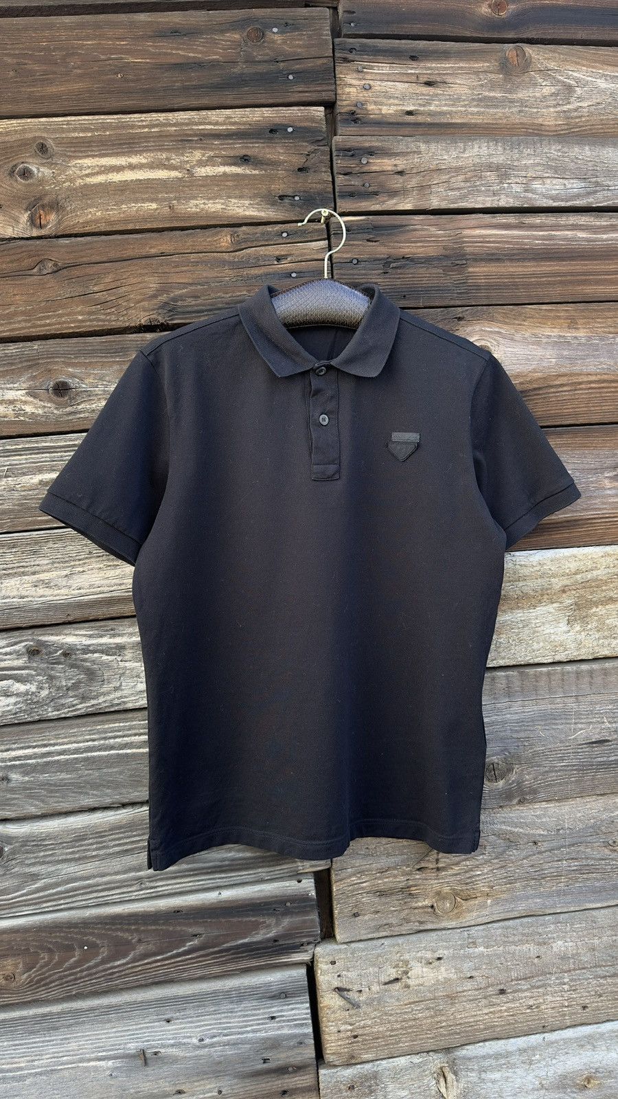 Prada PRADA Black Tonal Triangle Logo Polo Shirt Men's Size US S / EU 44-46 / 1 - 1 Thumbnail