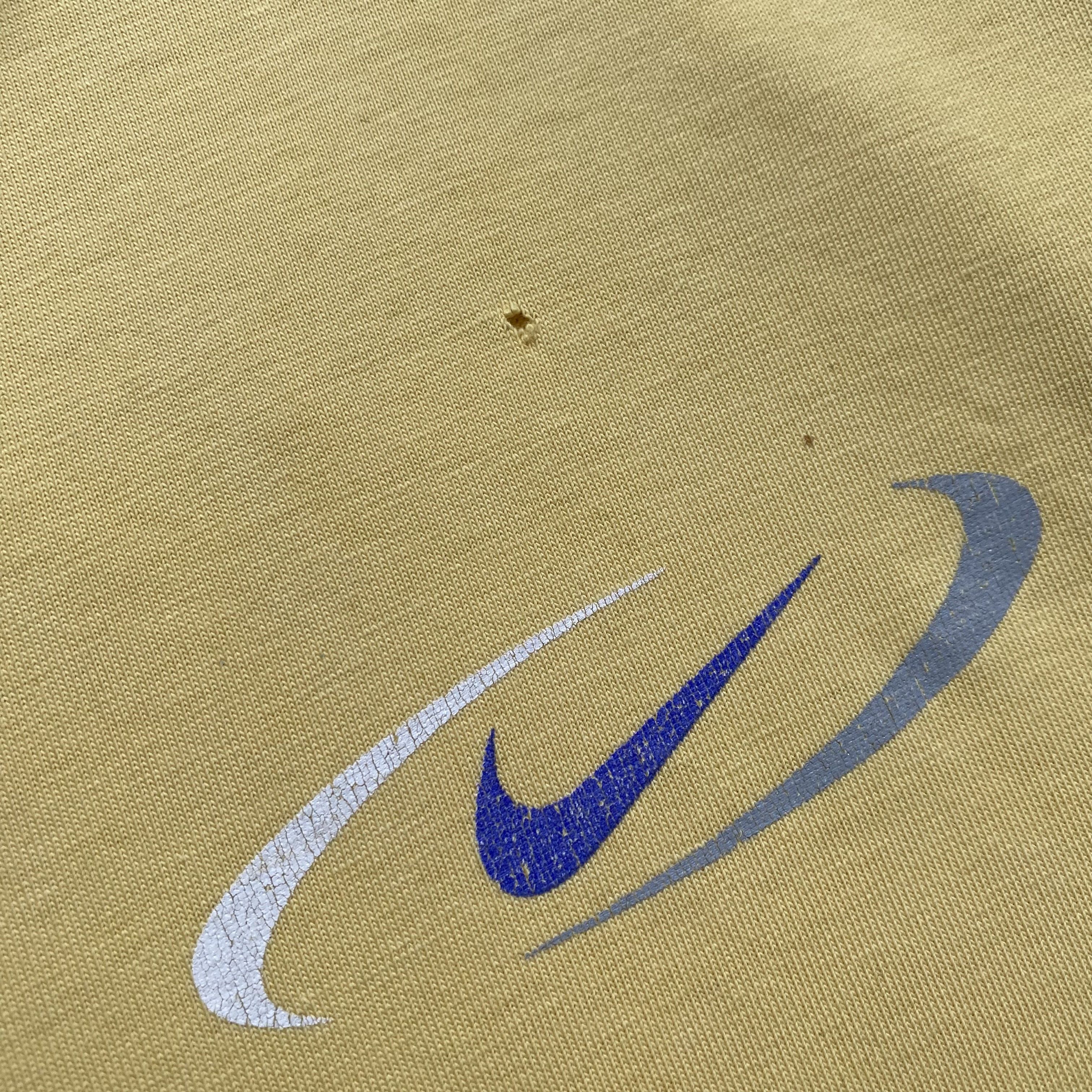 Nike Trashed 80-90s Vintage Nike Yellow tee Swoosh logo Size US L / EU 52-54 / 3 - 6 Thumbnail