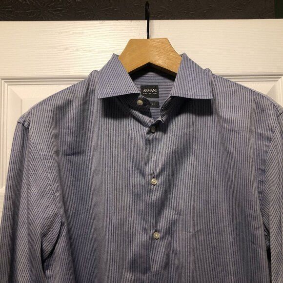 Armani Collezioni Armani collezioni men's striped cotton casual shirt 16(41) Size US L / EU 52-54 / 3 - 1 Thumbnail