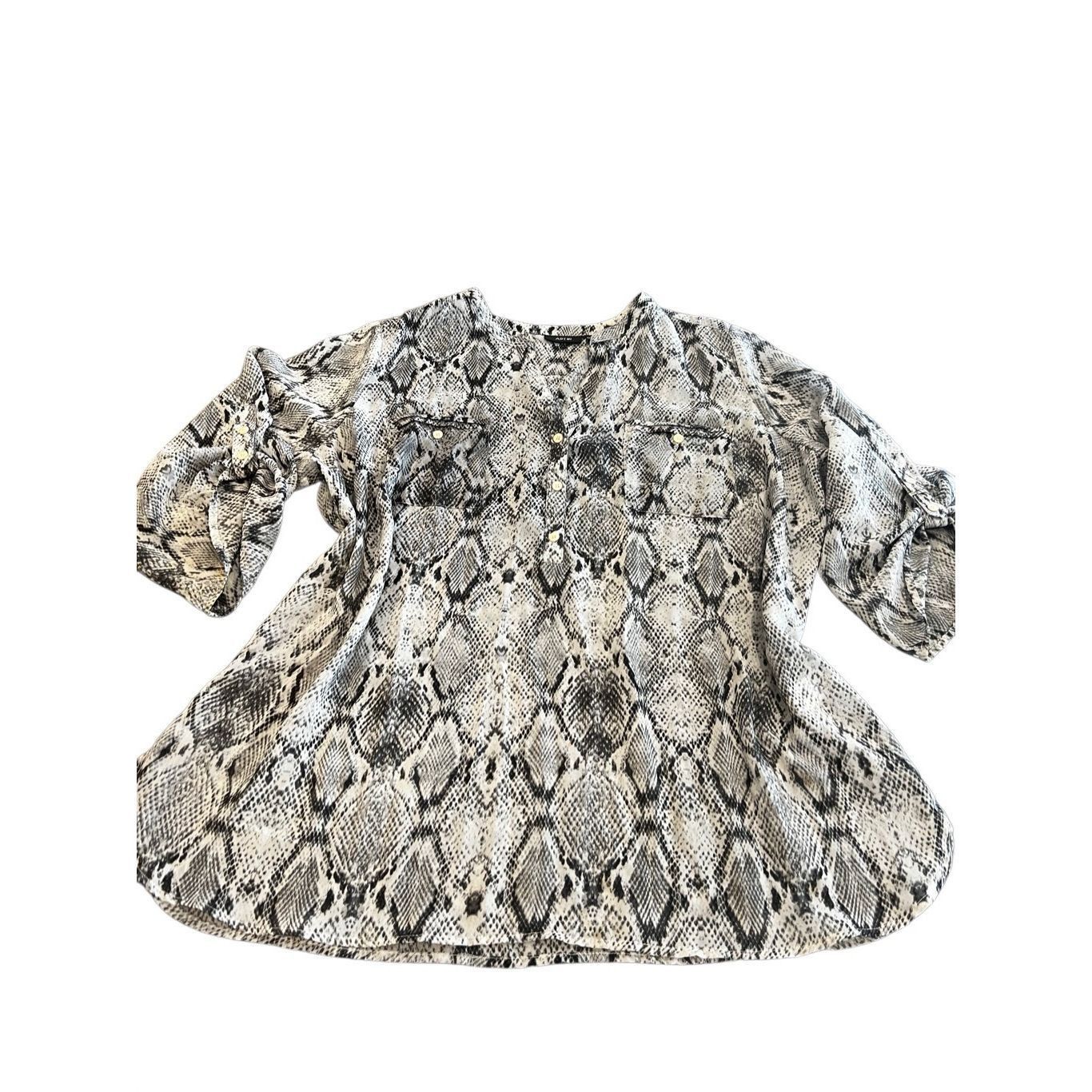 Apt. 9 Apt. 9 Animal Print Snakeskin Pattern Sheer Popover Roll Tab Size XXL / US 16-18 / IT 52-54 - 6 Thumbnail