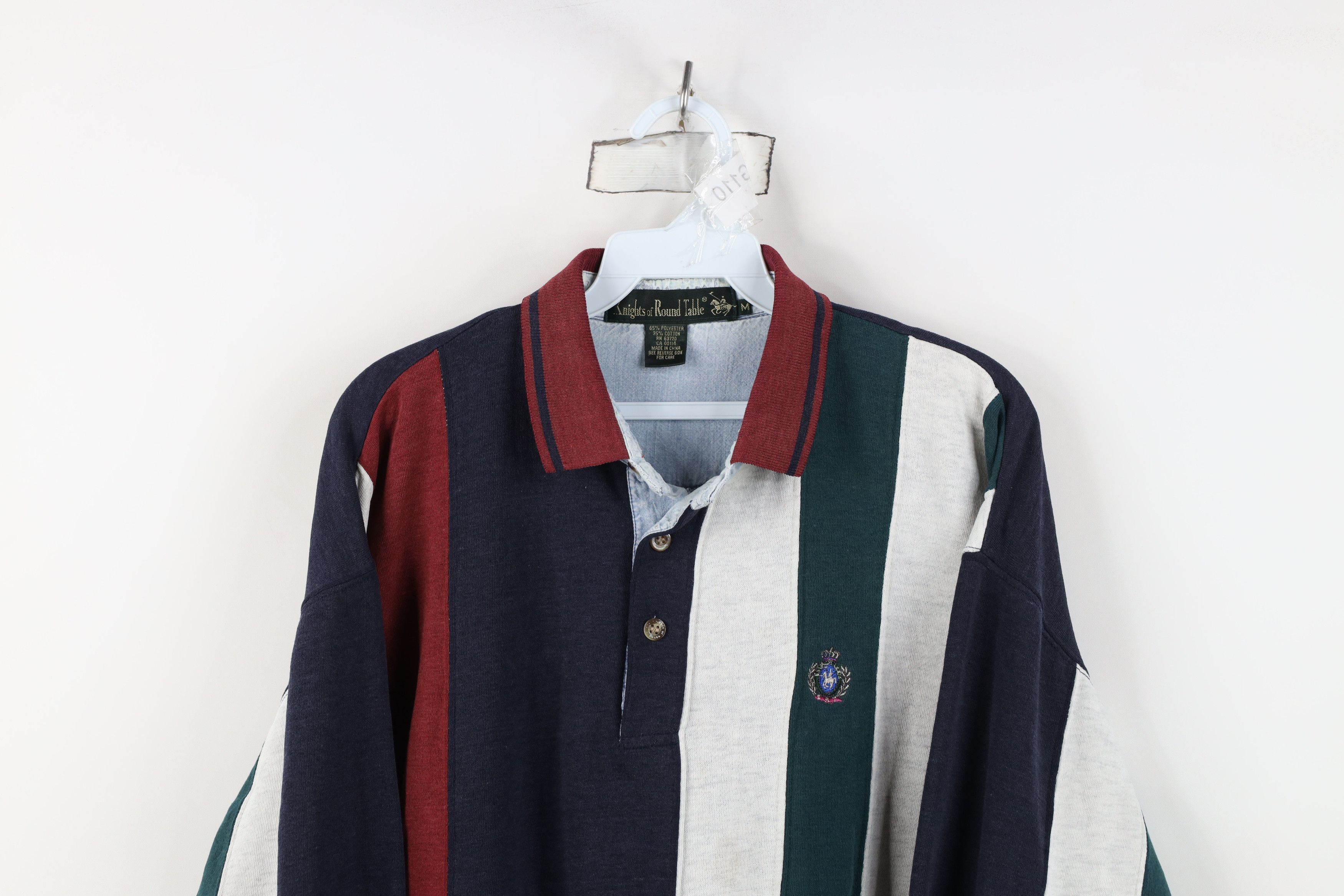 Vintage Vintage 90s Streetwear Striped Collared Pullover Sweatshirt Size US M / EU 48-50 / 2 - 2 Thumbnail