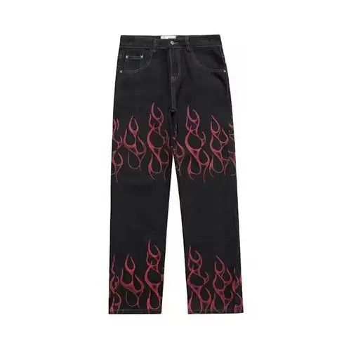 VIBE Black Fire Flame Graphic Denim Jeans Size US 32 / EU 48 - 3 Thumbnail