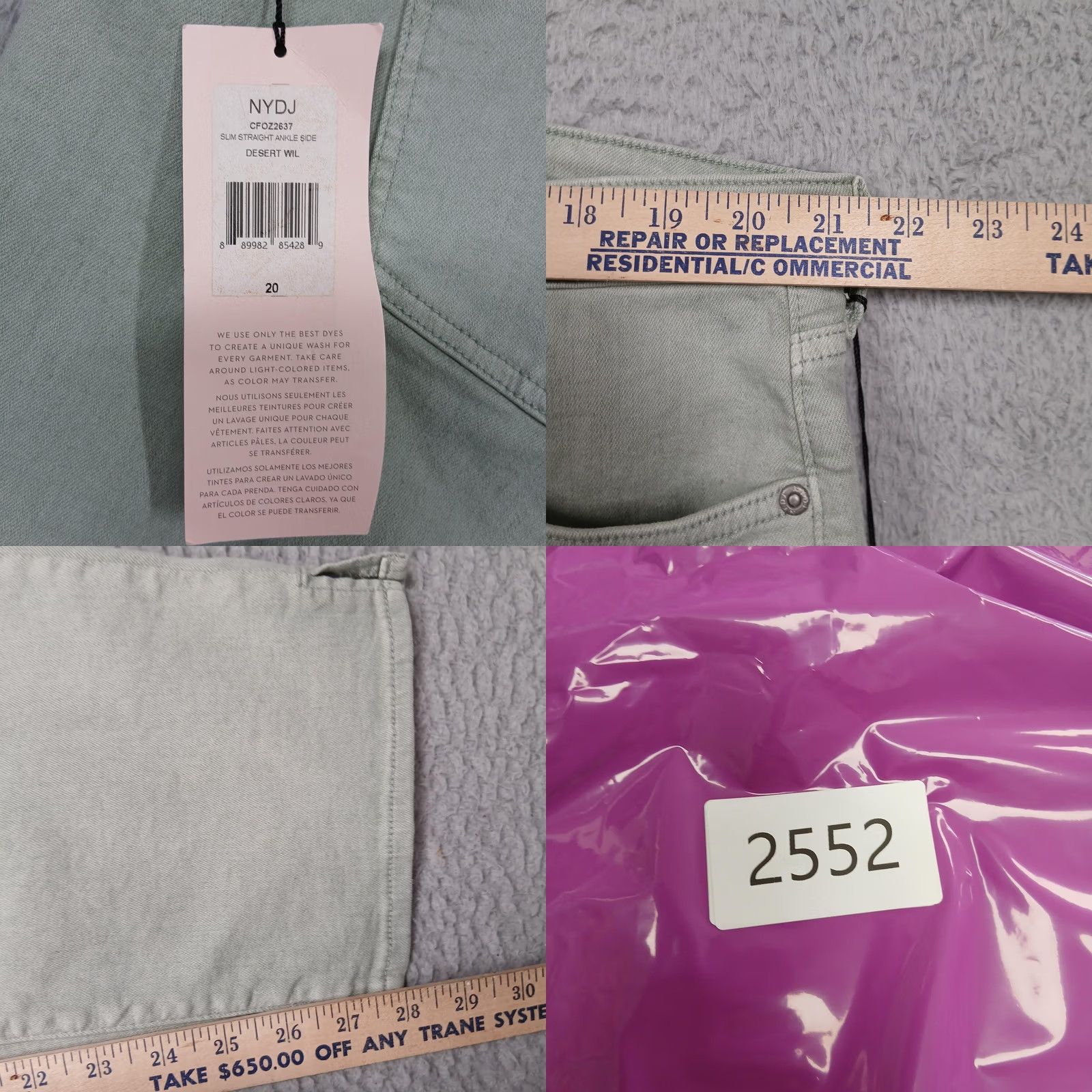 NYDJ NYDJ Jeans Womens 20 Plus Curves 360 Slim Straight Ankle Desert Wil NWT Jeans Slim Straight Ankle Plus Size 20 Womens Green Size 42" / US 20 - 8 Thumbnail