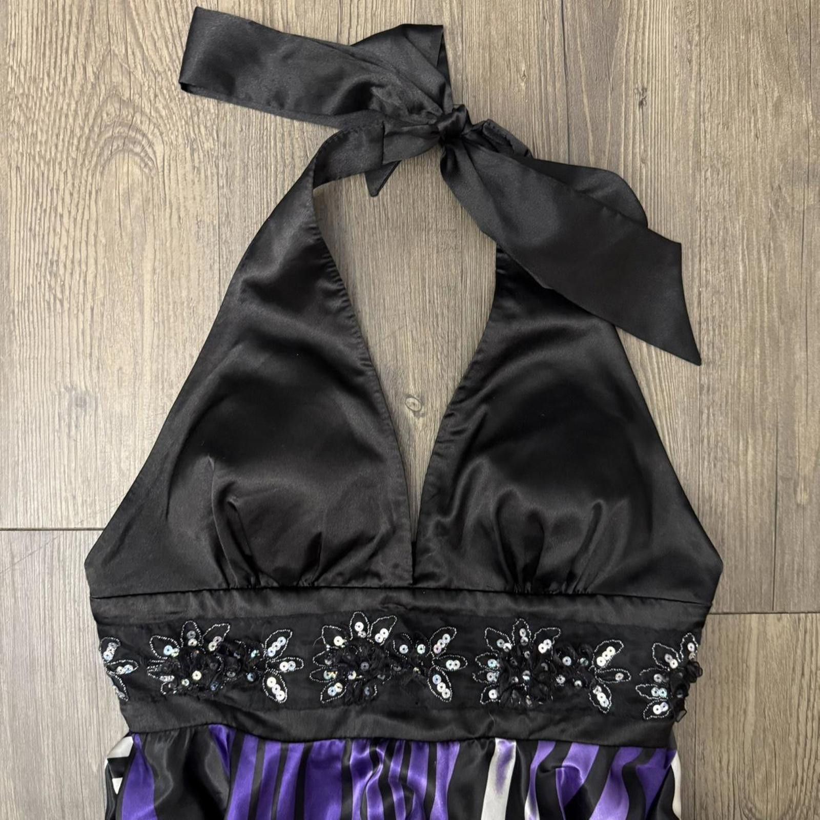 Designer Y2k whimsy goth Black & purple Ever-Pretty halter dress Size M / US 6-8 / IT 42-44 - 8 Thumbnail