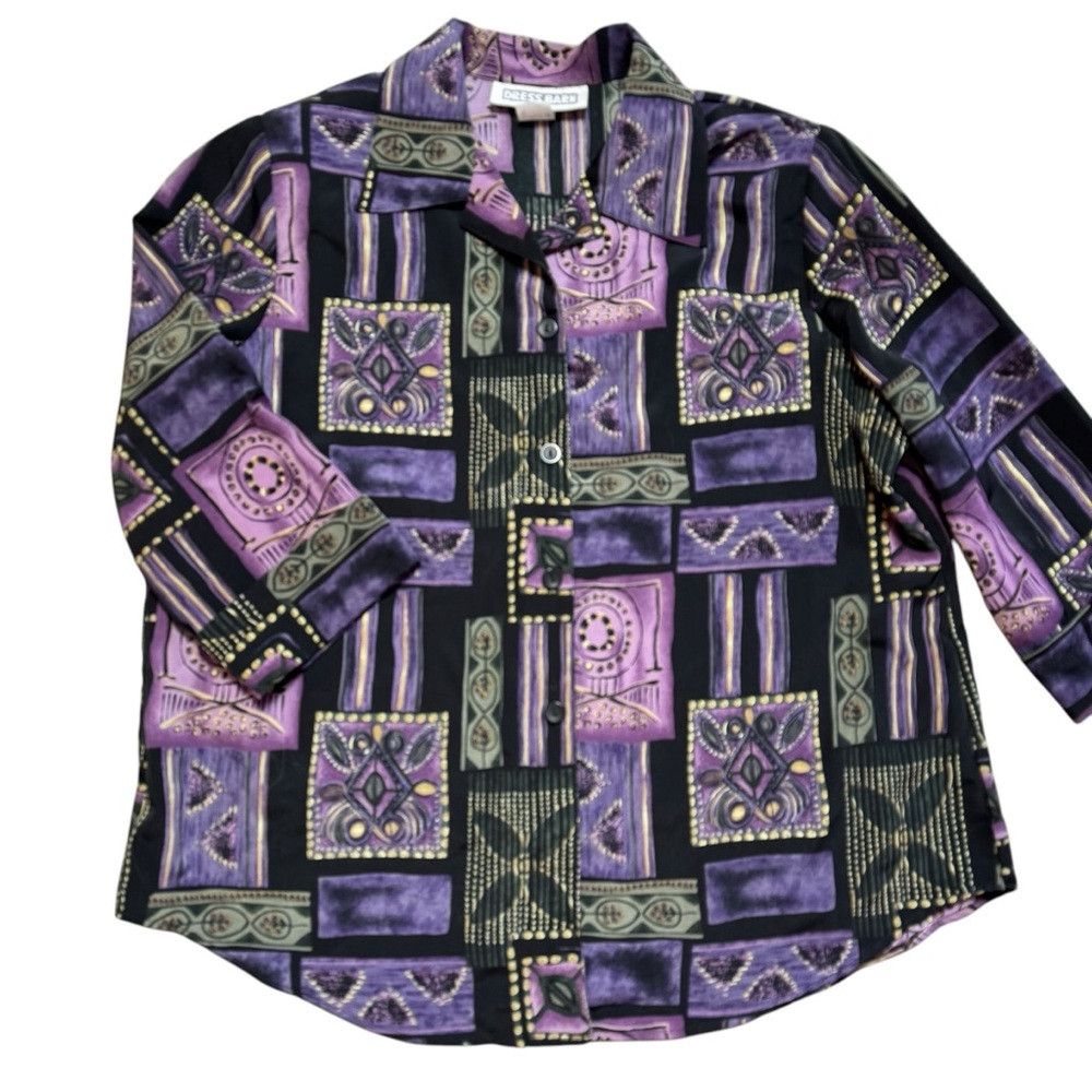Other Vintage Dress Barn Purple Patchwork Print Shirt With Attach Size XL / US 12-14 / IT 48-50 - 5 Thumbnail