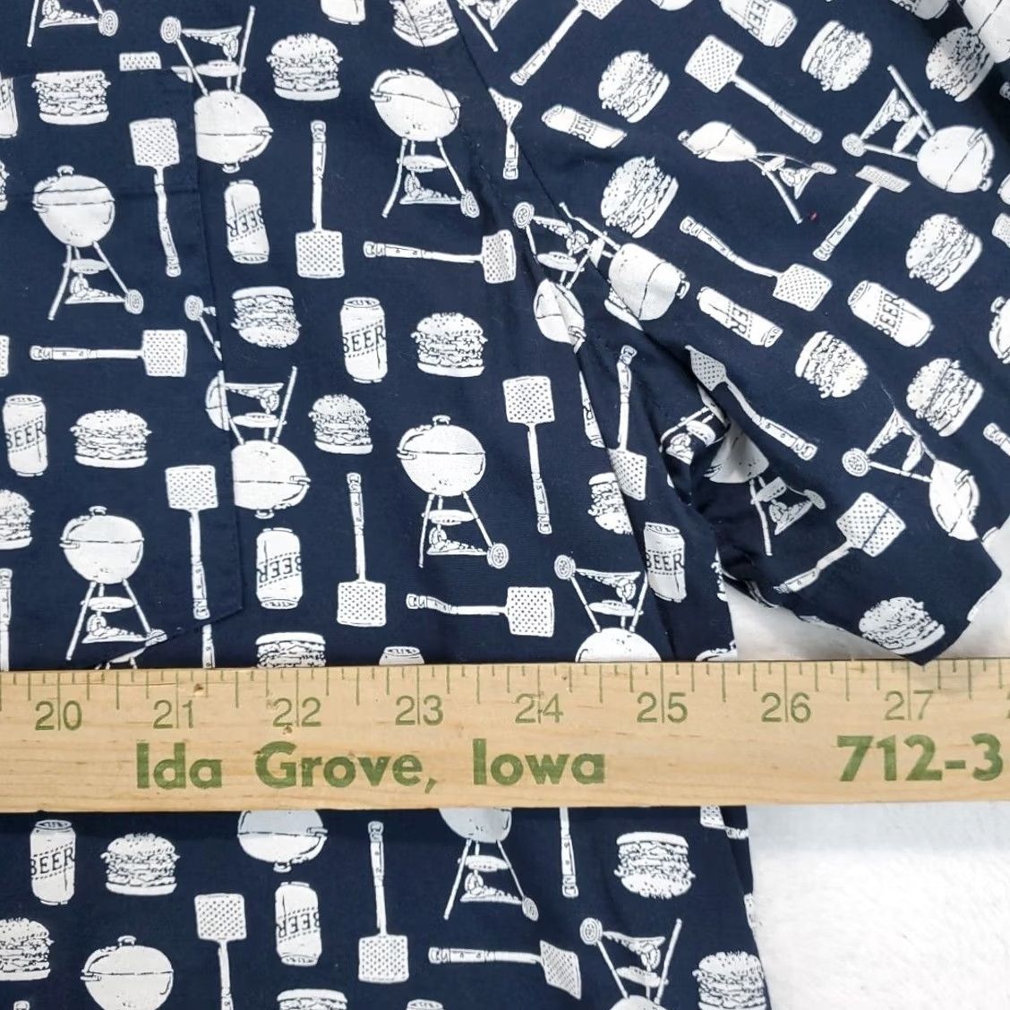 Vintage St. John's Bay Shirt Mens XXL Button-Up Navy Print Comfort Stretch BBQ Grilling Short Sleeve Casual Regular Fit Collared 100% Cotton Size US XXL / EU 58 / 5 - 6 Thumbnail