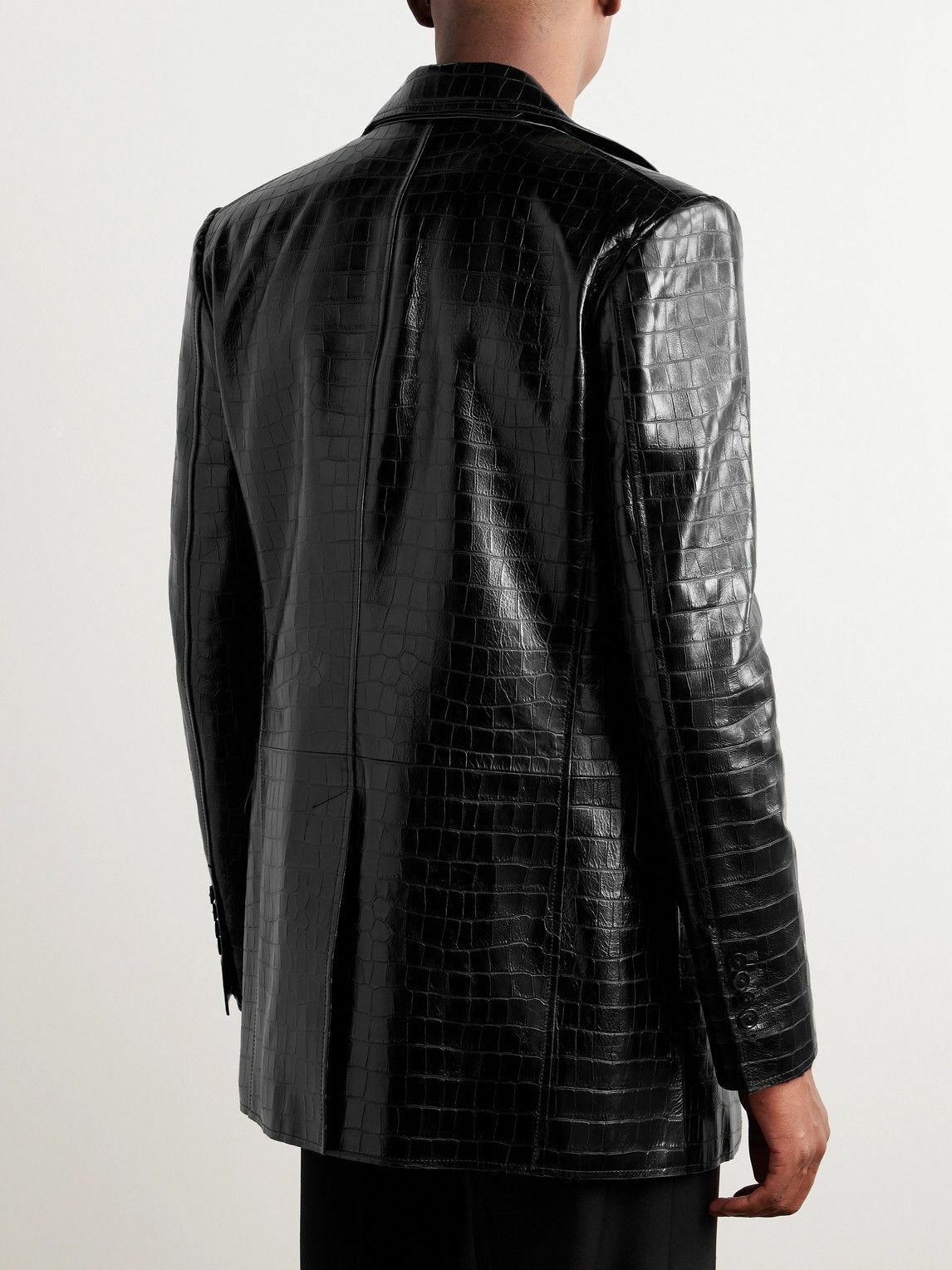 Tom Ford o1w1db10925 LJT007 Slim-Fit Croc-Effect Leather Blazer Black Size US M / EU 48-50 / 2 - 4 Thumbnail