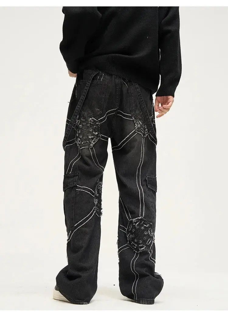 Japanese Brand Spider splicing baggy jeans pants hip hop loose straight Size US 32 / EU 48 - 3 Thumbnail