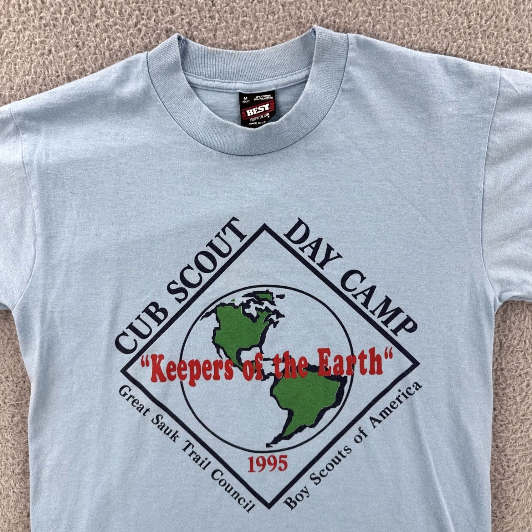 Fruit Of The Loom VINTAGE Fruit of the Loom Best M Blue Single Stitch Shirt 1995 Cub Scout Mens M Blue USA 90s Classic Stitch Shirt Size US M / EU 48-50 / 2 - 5 Thumbnail