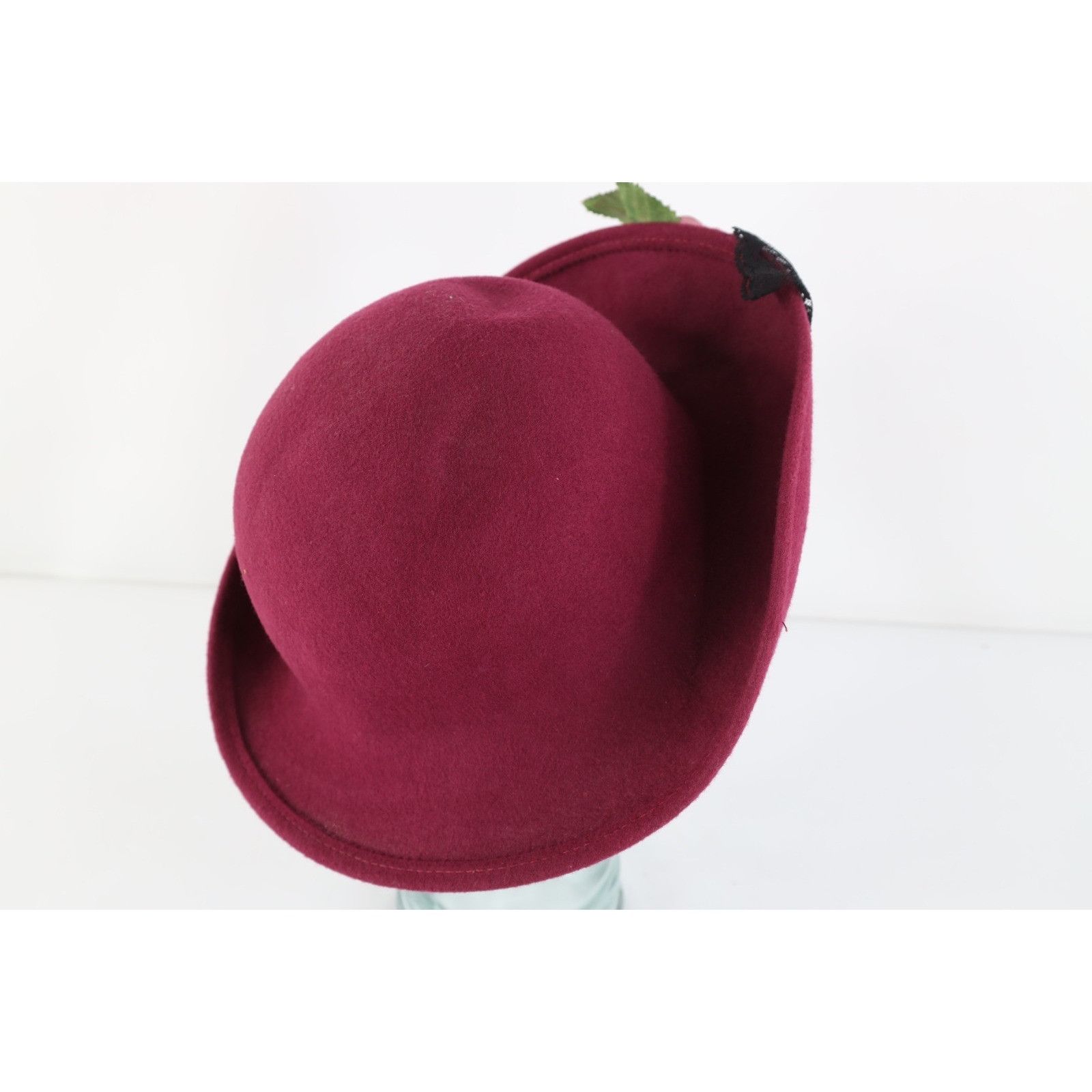 Vintage Vintage 60s 70s Rockabilly Lace Flower Bowtie Felt Wool Hat Size ONE SIZE - 4 Thumbnail