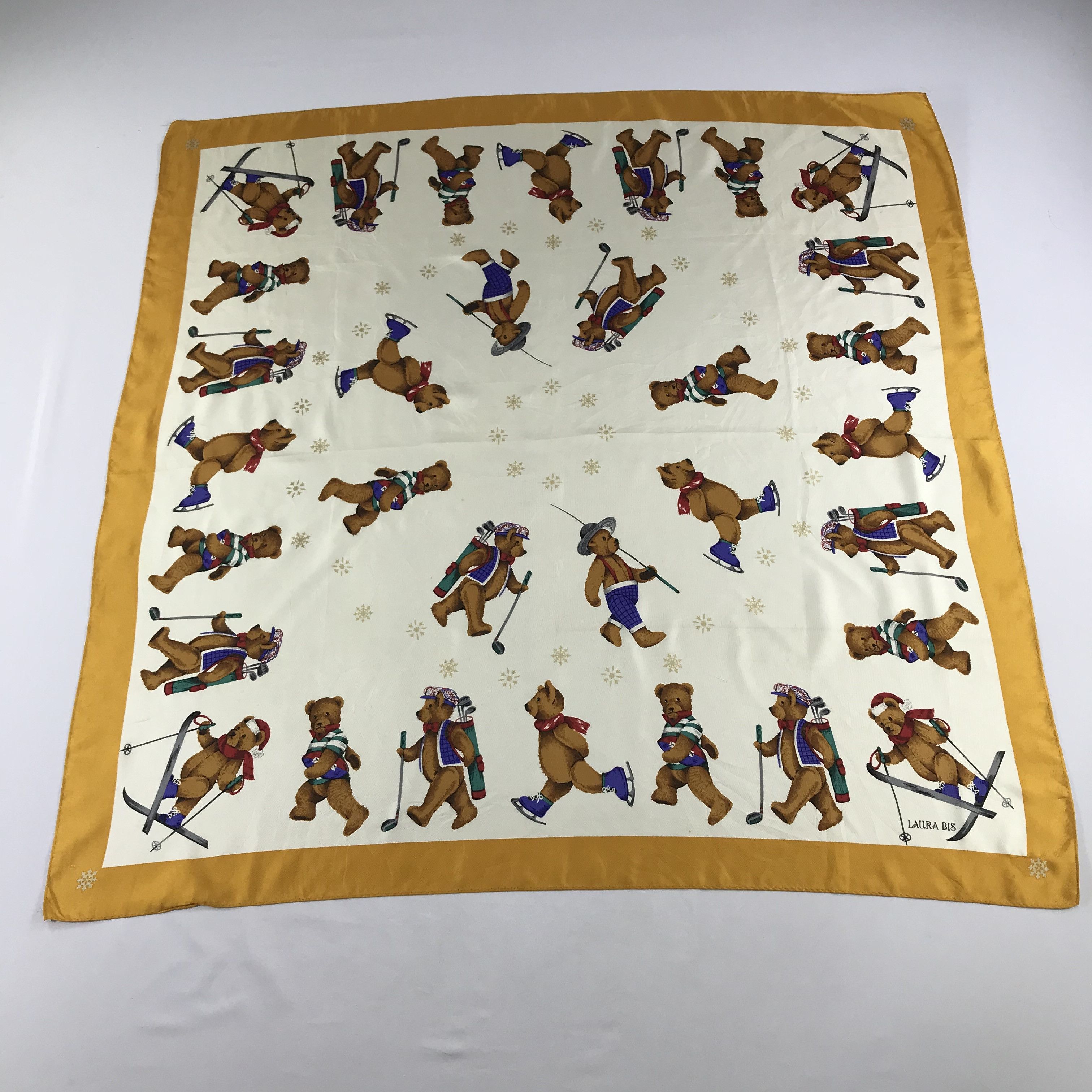 Japanese Brand Laura Bis Ski Teddy Bears Silk Scarf M206 Size ONE SIZE - 2 Thumbnail