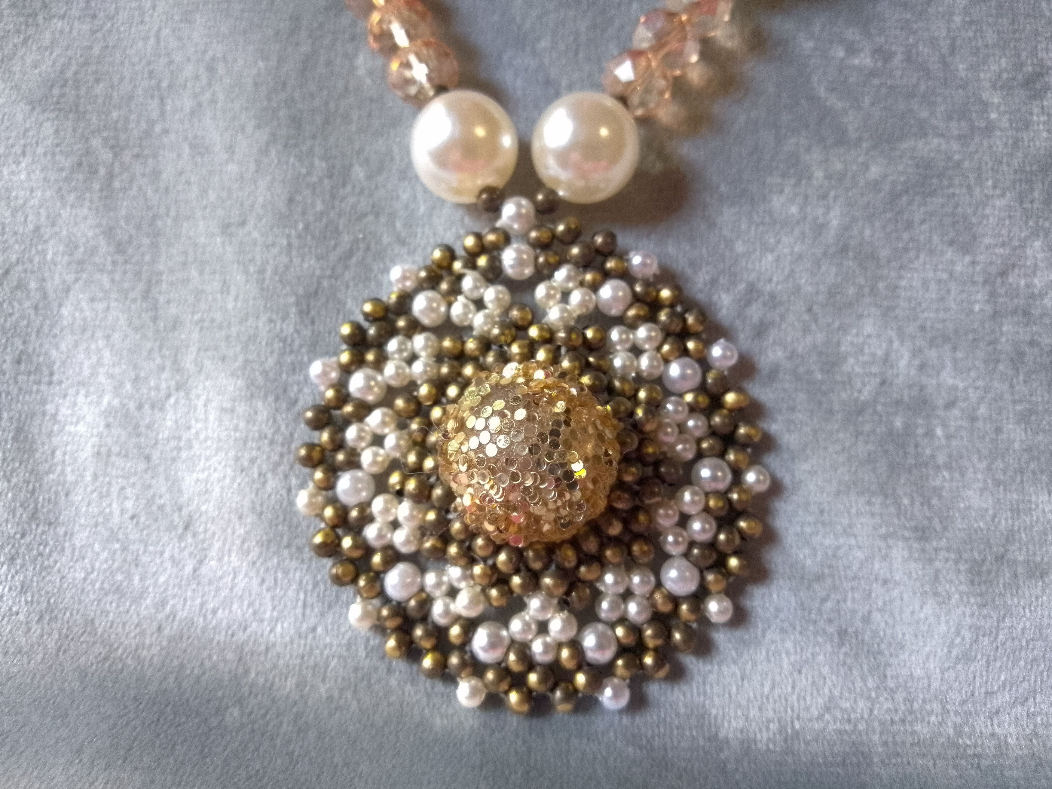 Handmade Necklace.Long Vintage style. Crystal Pearls beaded Pendant Size ONE SIZE - 3 Thumbnail