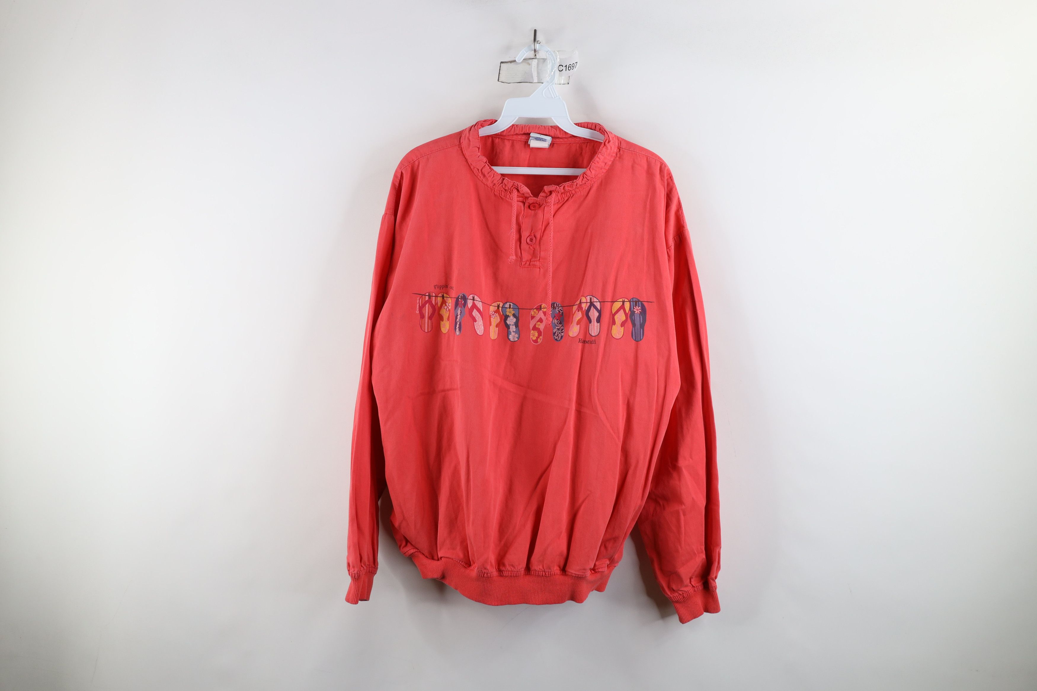 Vintage Vintage 90s Streetwear Flip Flop Pullover Henley Jacket Pink Size L / US 10 / IT 46 - 1 Thumbnail