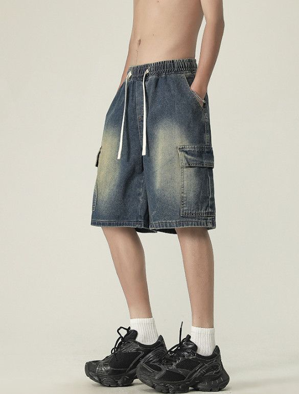 Japanese Brand Men's Loose Straight Leg Retro Casual Cargo Denim Shorts Size US 32 / EU 48 - 4 Thumbnail