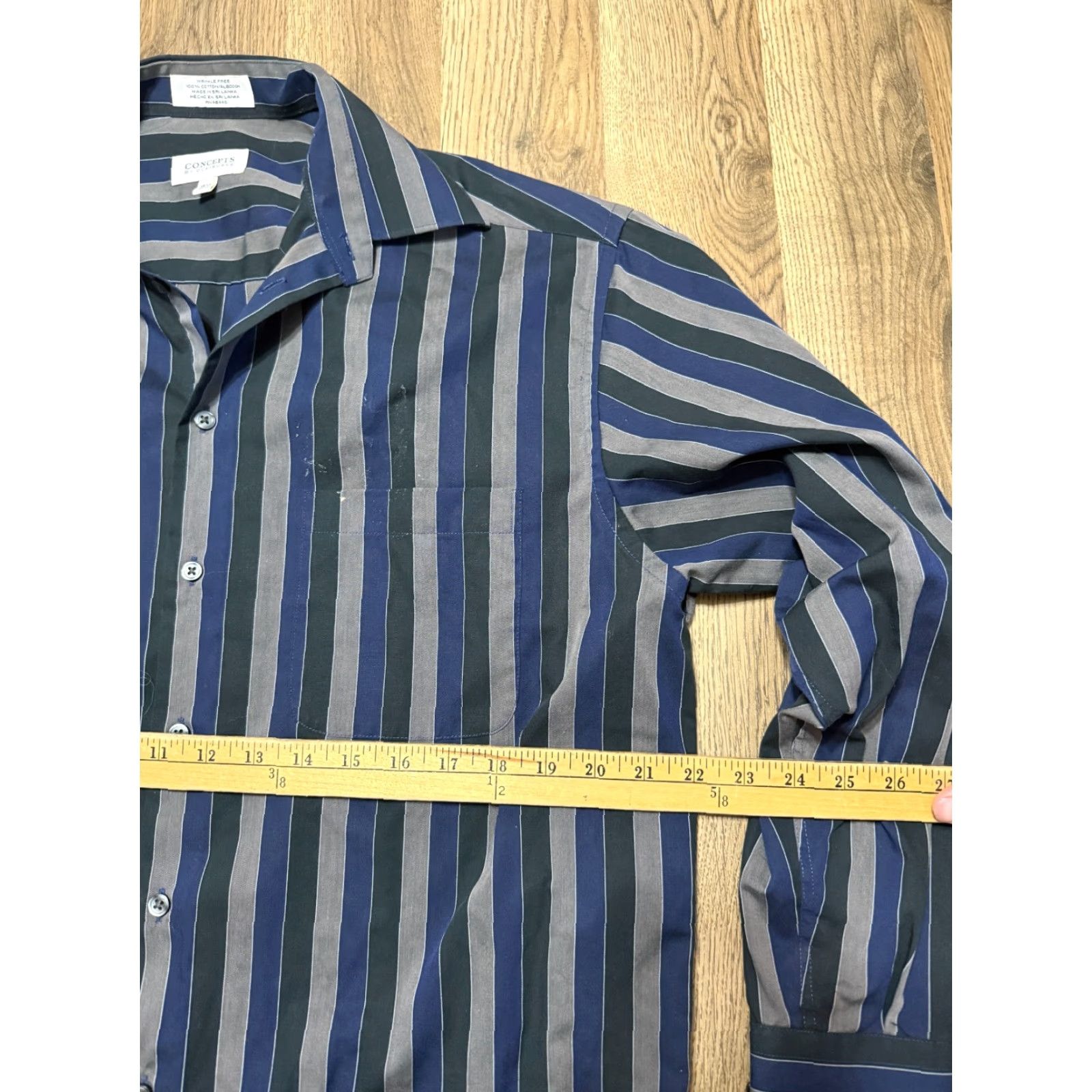 Liz Claiborne VINTAGE Concepts by Claiborne Shirt Mens 15.5 32-33 Striped Button-Up Brown Black Blue Cotton Long Sleeve Button-Front Pocket Casual Size US L / EU 52-54 / 3 - 6 Thumbnail