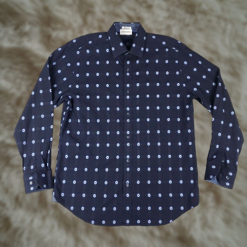 BUGATCHI VINTAGE Bugatchi Uomo Men's Long Sleeve Button-Up Shirt Size Large Blue Geometric Pattern Modern Classic Size US L / EU 52-54 / 3 - 1 Thumbnail