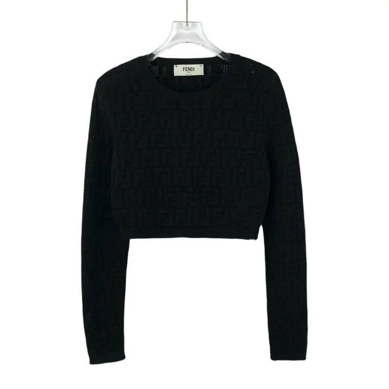 Fendi Fendi Black Women's Cropped Knit Sweater 0089 Size M / US 6-8 / IT 42-44 - 1 Thumbnail