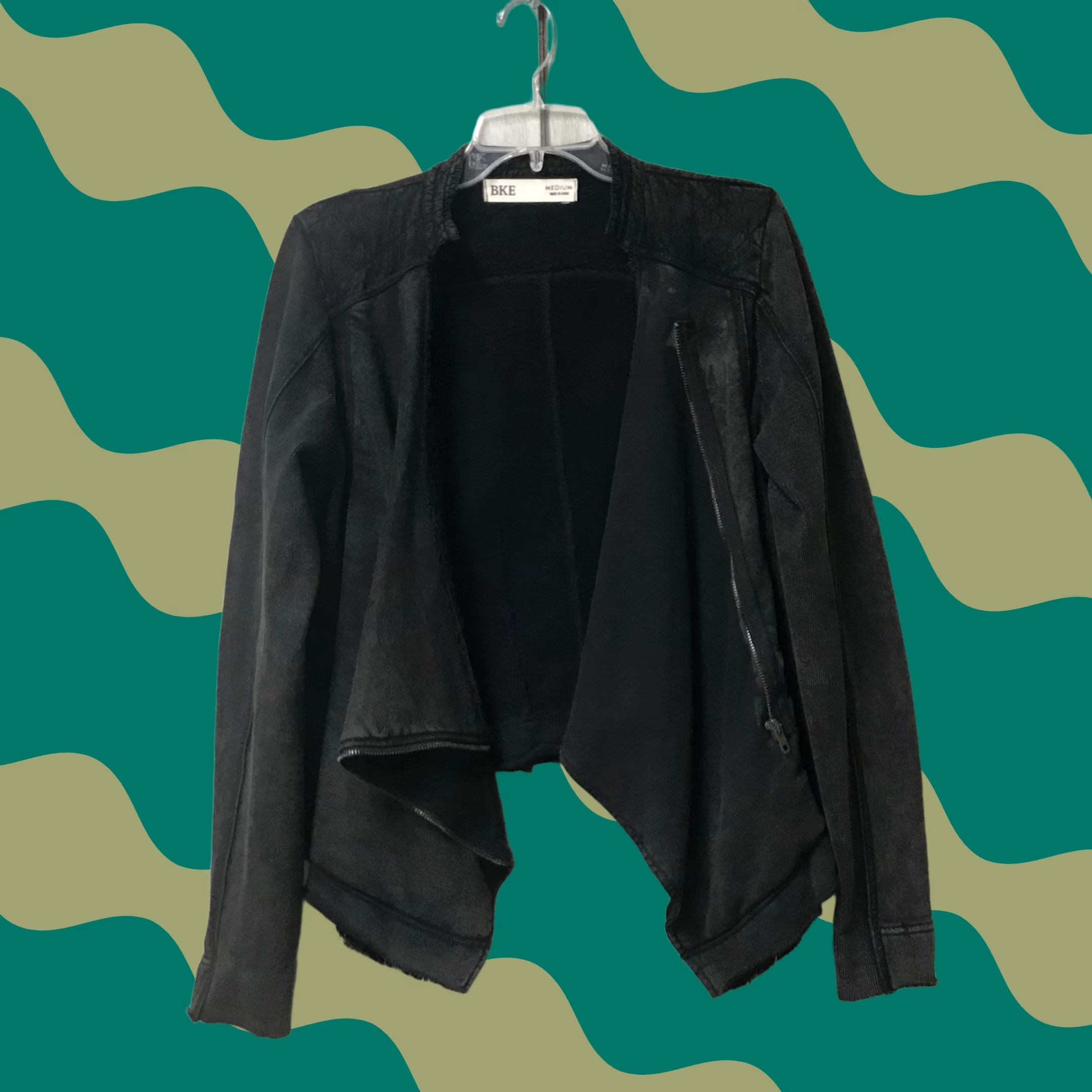 Vintage Buckle BKE Women Black Washed Cowl-Neck Asymmetrical Zip Draped Moto Jacket M Jacket Womens Size M / US 6-8 / IT 42-44 - 1 Thumbnail