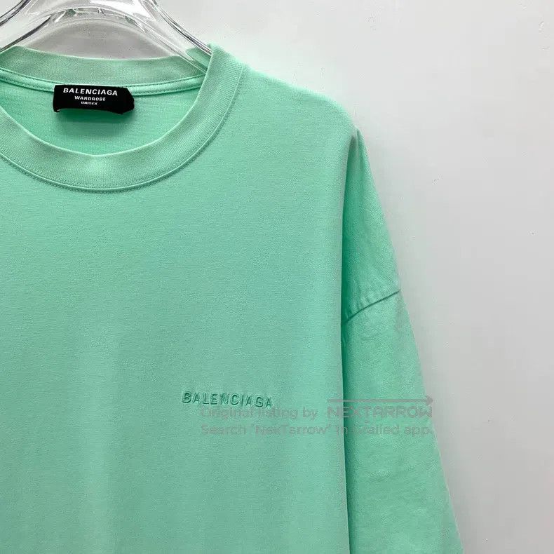 Balenciaga Balenciaga Teal Logo Letter Embroidered Cotton Round Neck Size US L / EU 52-54 / 3 - 3 Thumbnail