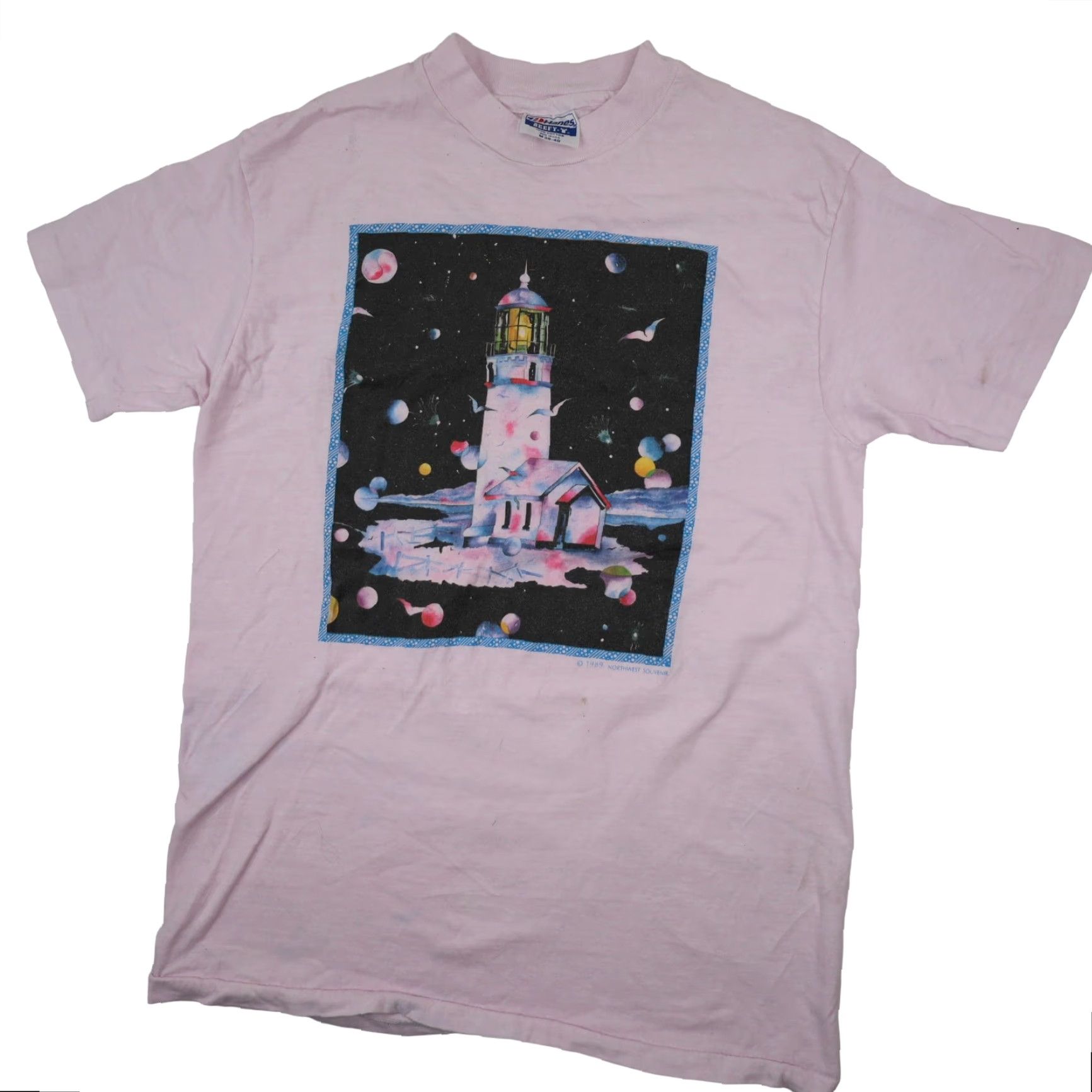 Pinko VINTAGE Cosmic Lighthouse Mens Medium Graphic T Shirt Pink Size US M / EU 48-50 / 2 - 2 Thumbnail