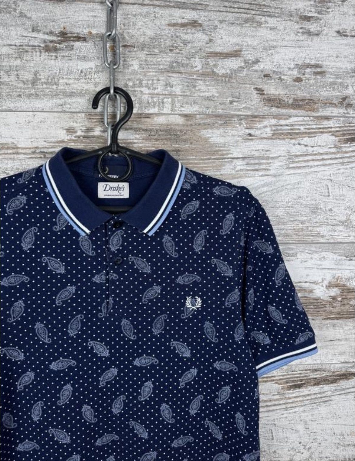Drake's Drake’s x Fred Perry Paisley Polo T Shirt Mens M Blue Size US M / EU 48-50 / 2 - 2 Thumbnail