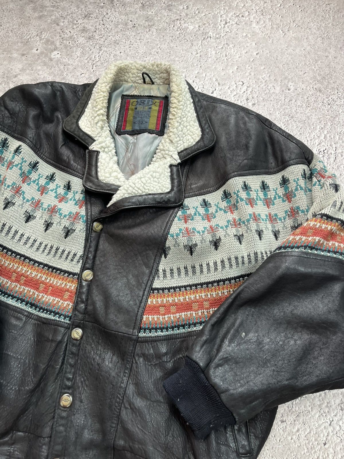 Leather Vintage Genuine Leather Jacket Wool Pattern Shearling 50 Size US M / EU 48-50 / 2 - 7 Thumbnail