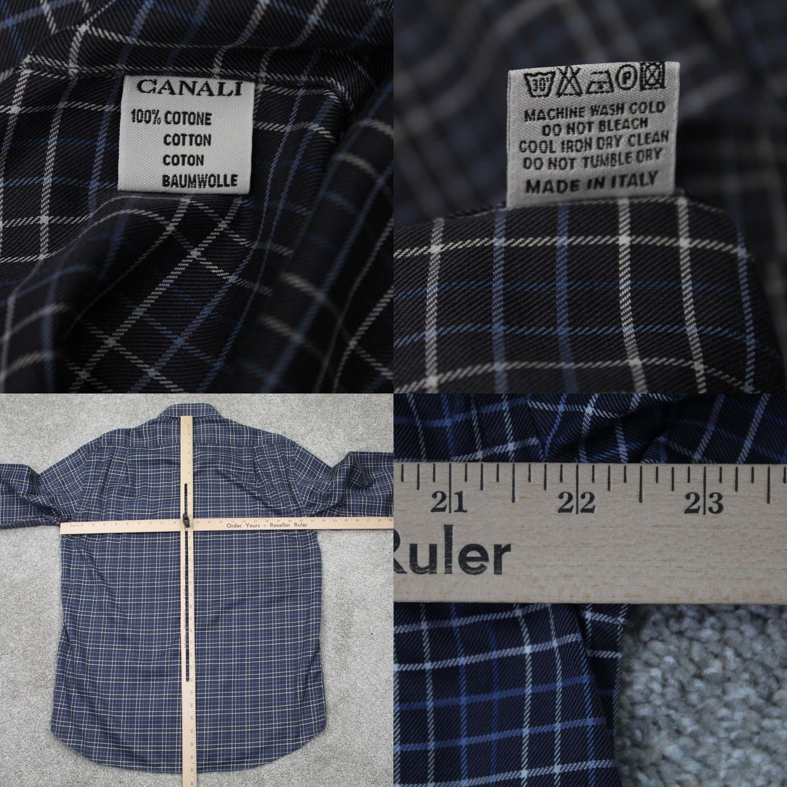 Canali Canali Shirt Mens Medium Blue & White Checkered 100% Cotton Long Sleeve Button Up Shirt Mens Blue & White Checkered Cotton Button-Up Modern Preppy Size US M / EU 48-50 / 2 - 8 Thumbnail