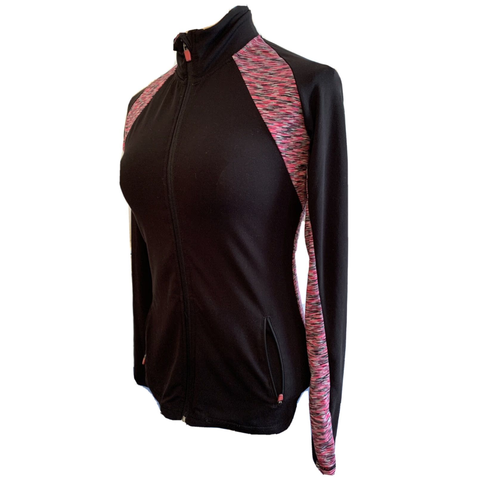 Vintage Atmosphere Women's Fitted Full Zip Jacket 4 Pink Space Dye Black Activewear Size S / US 4 / IT 40 - 2 Thumbnail