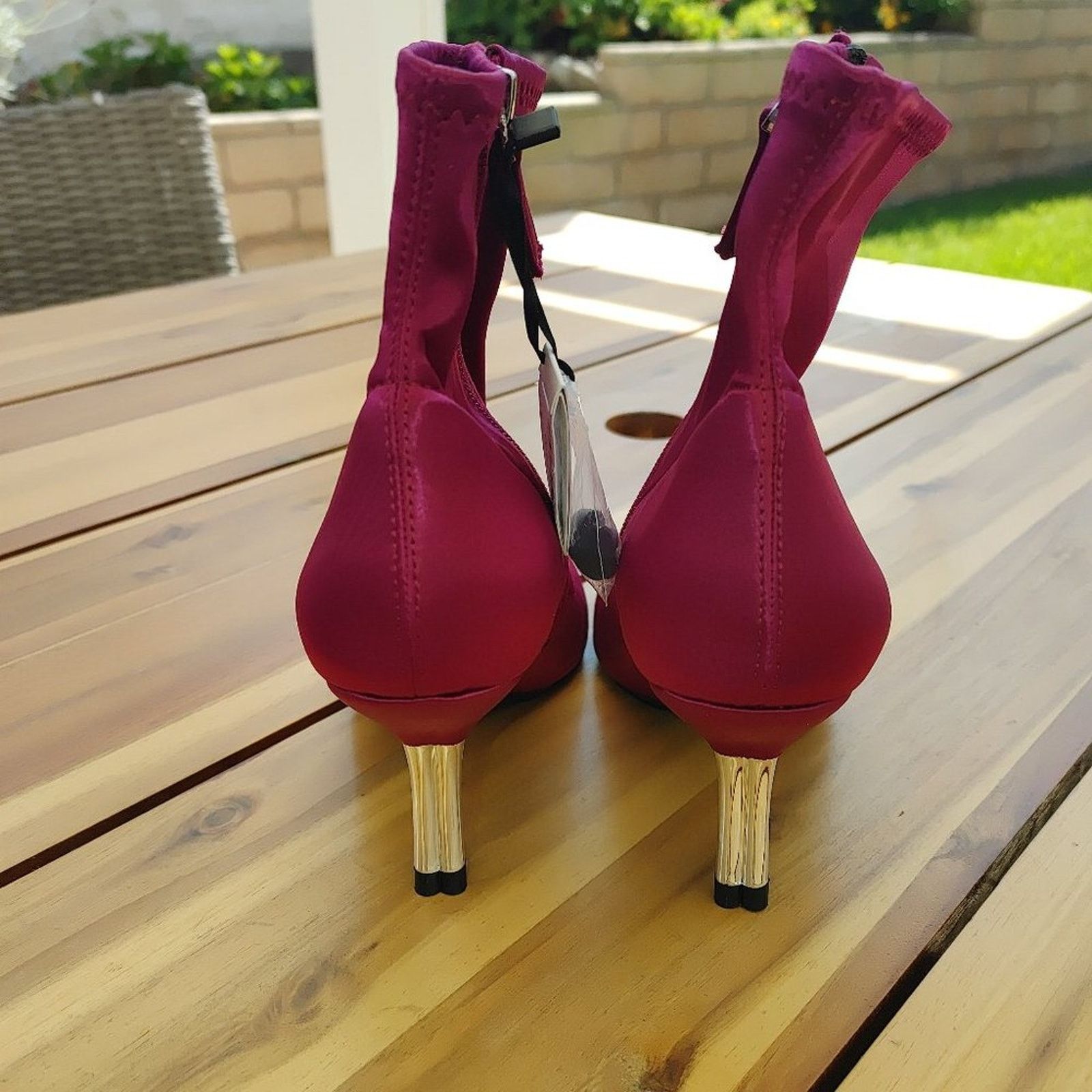 Zara New Zara Uterque Fuchsia Ankle Heart Heel Satin Boots 37 Size US 6.5 / IT 36.5 - 3 Thumbnail