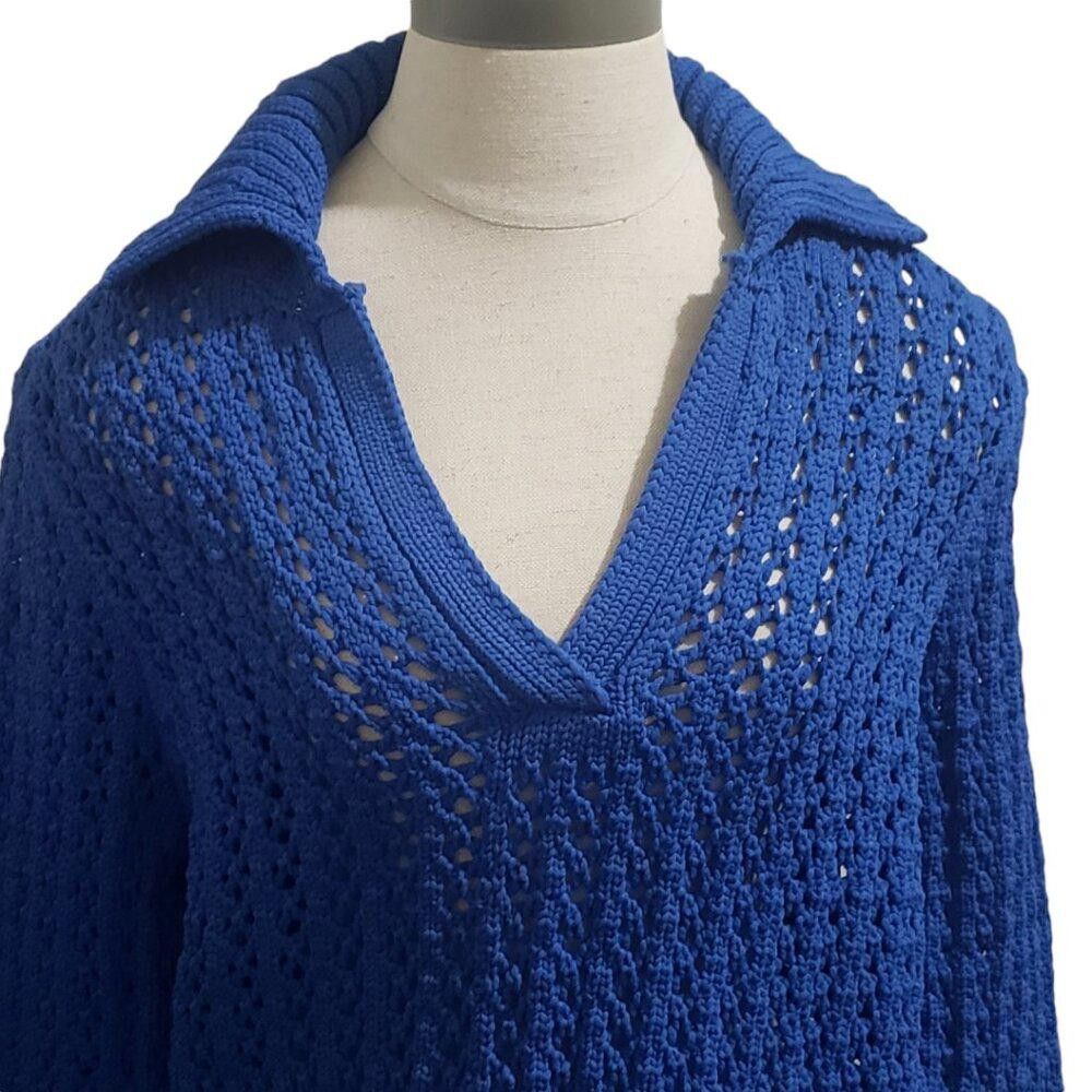 Mango CT1948 MNG Mango Blue open Stitch Cropped Sweater L Size L / US 10 / IT 46 - 2 Thumbnail
