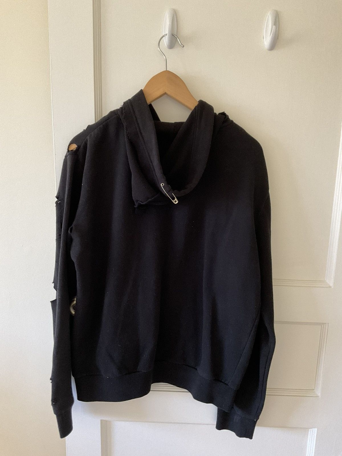 image of Distressed Grunge Hoodie - New York Pop Up in Black, Men's (Size Medium)