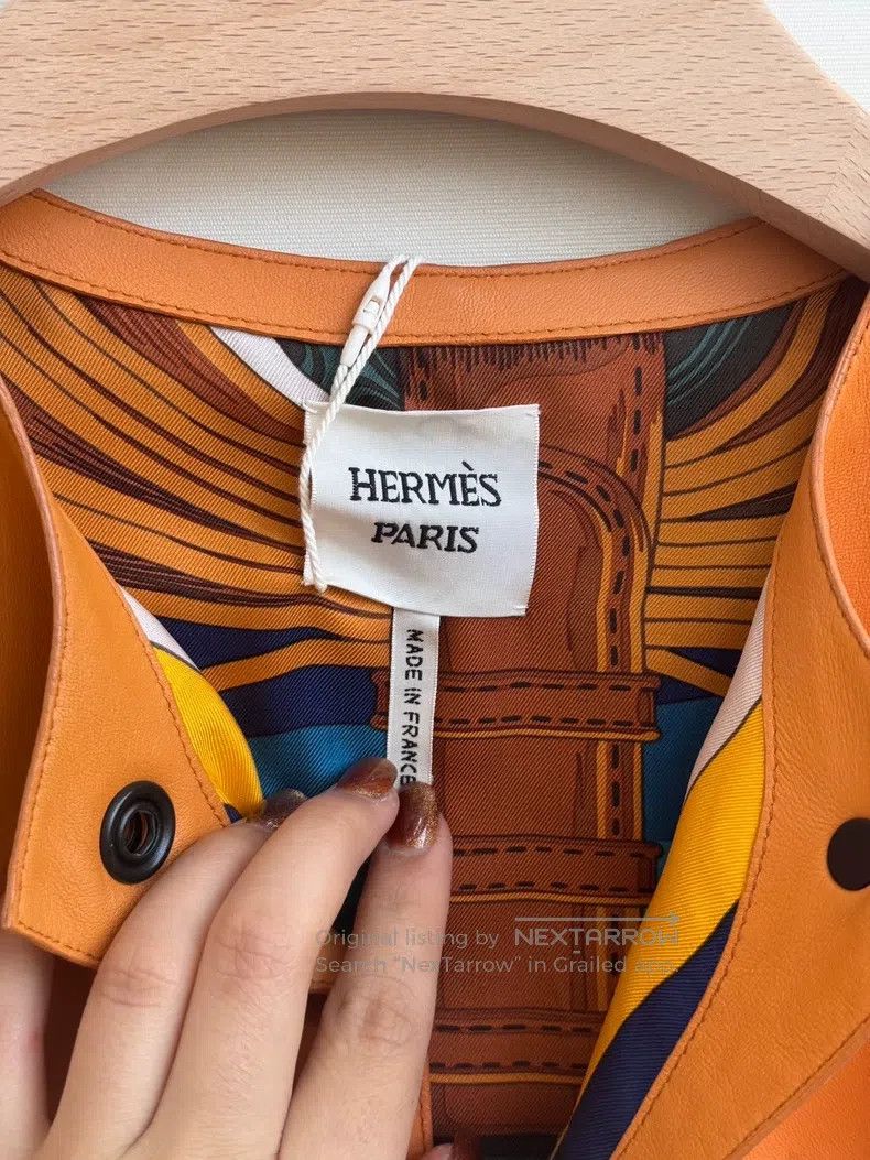 Hermes Hermes Orange Short-sleeve Leather Jacket Size XXS / US 00 / IT 34 - 5 Thumbnail