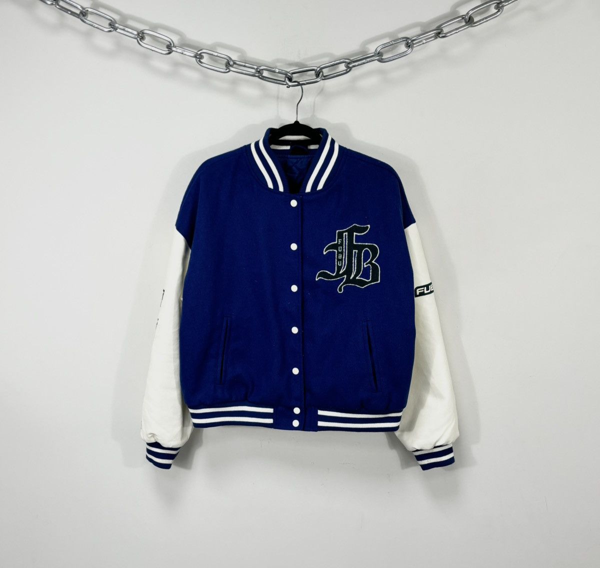 Vintage Fubu Bronx Y2K Hype Blue Varsity Bomber Jacket