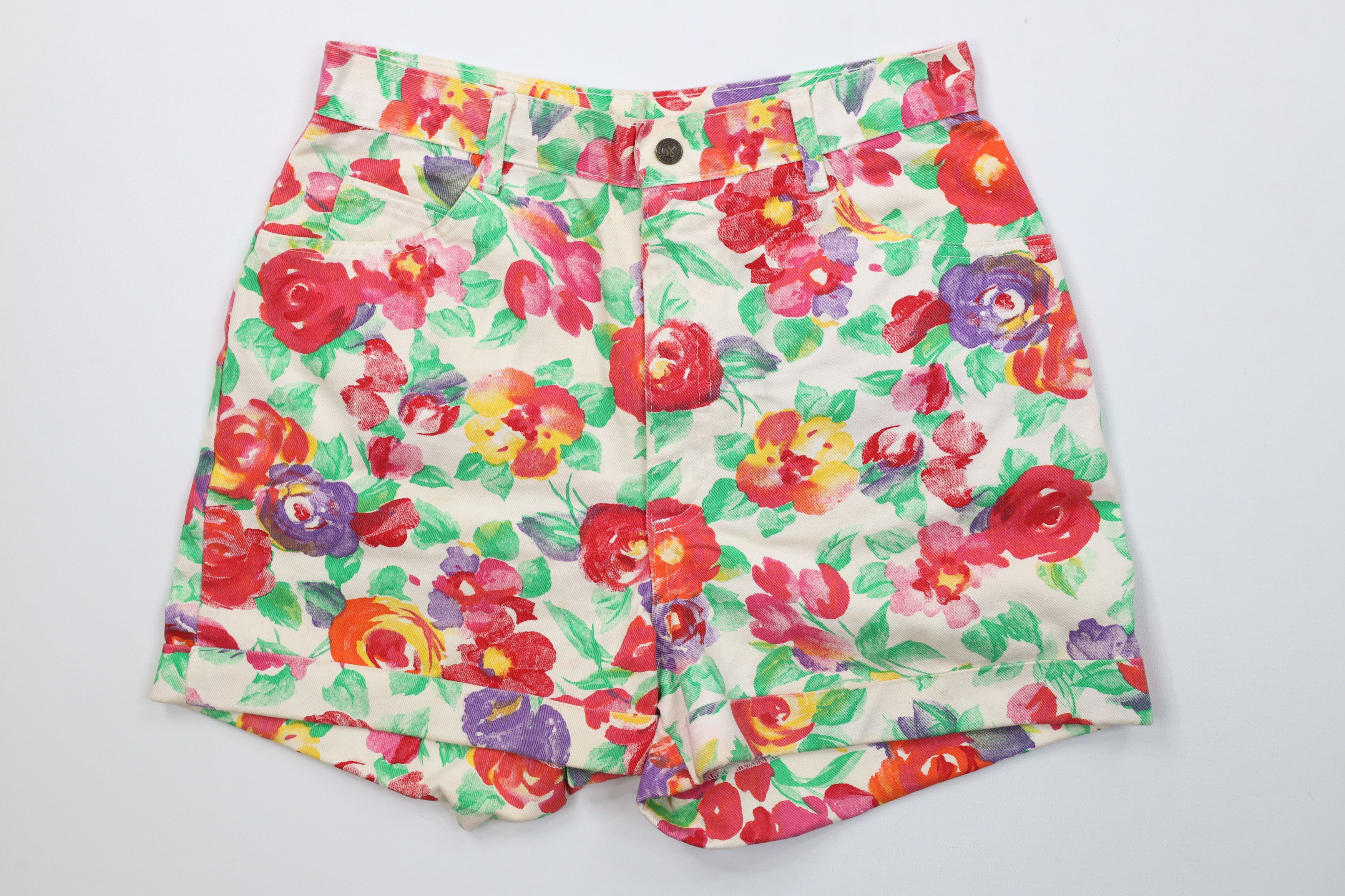 Vintage Vintage 90s Streetwear Flower Denim Jean Shorts USA Size 32" / US 10 / IT 46 - 1 Thumbnail