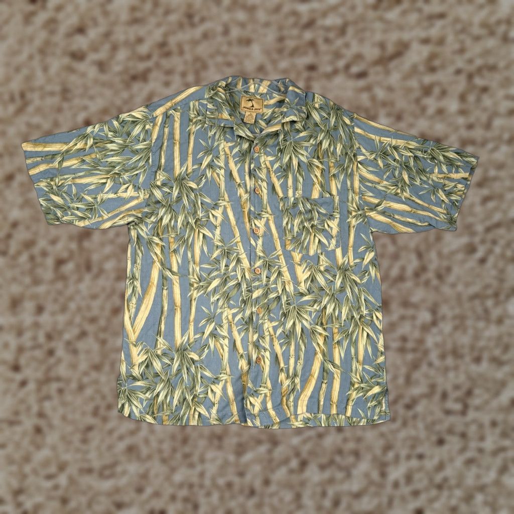 Vintage Jamaica Jaxx Shirt Men Medium Blue Bamboo Leaf Floral Hawaiian 100% Silk Button Up Size US M / EU 48-50 / 2 - 1 Thumbnail