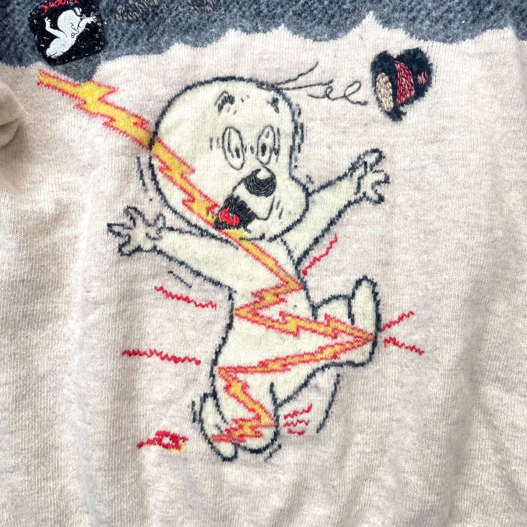 Vintage Dazzle Casper Sweater Mens XS White Beige Wool Acrylic Crew Neck Long Sleeve Pullover Logo Comics Size US XS / EU 42 / 0 - 2 Thumbnail