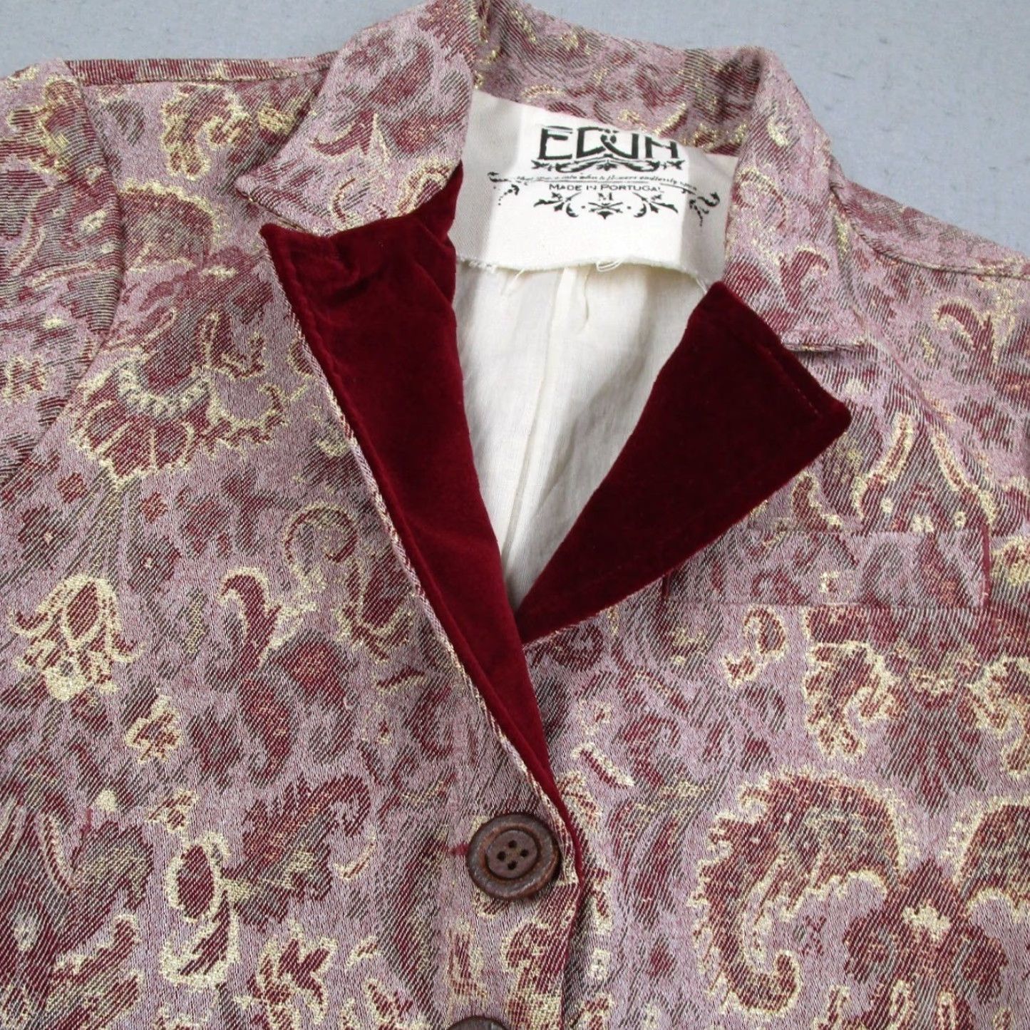 Velvet EDUN Blazer Jacket Multicolor Brocade Velvet Trim Notch Lapel Three-Button 37 in Chest Regular Length Lined Cotton Blend Wool Blend Portugal M Womens Size M / US 6-8 / IT 42-44 - 2 Thumbnail