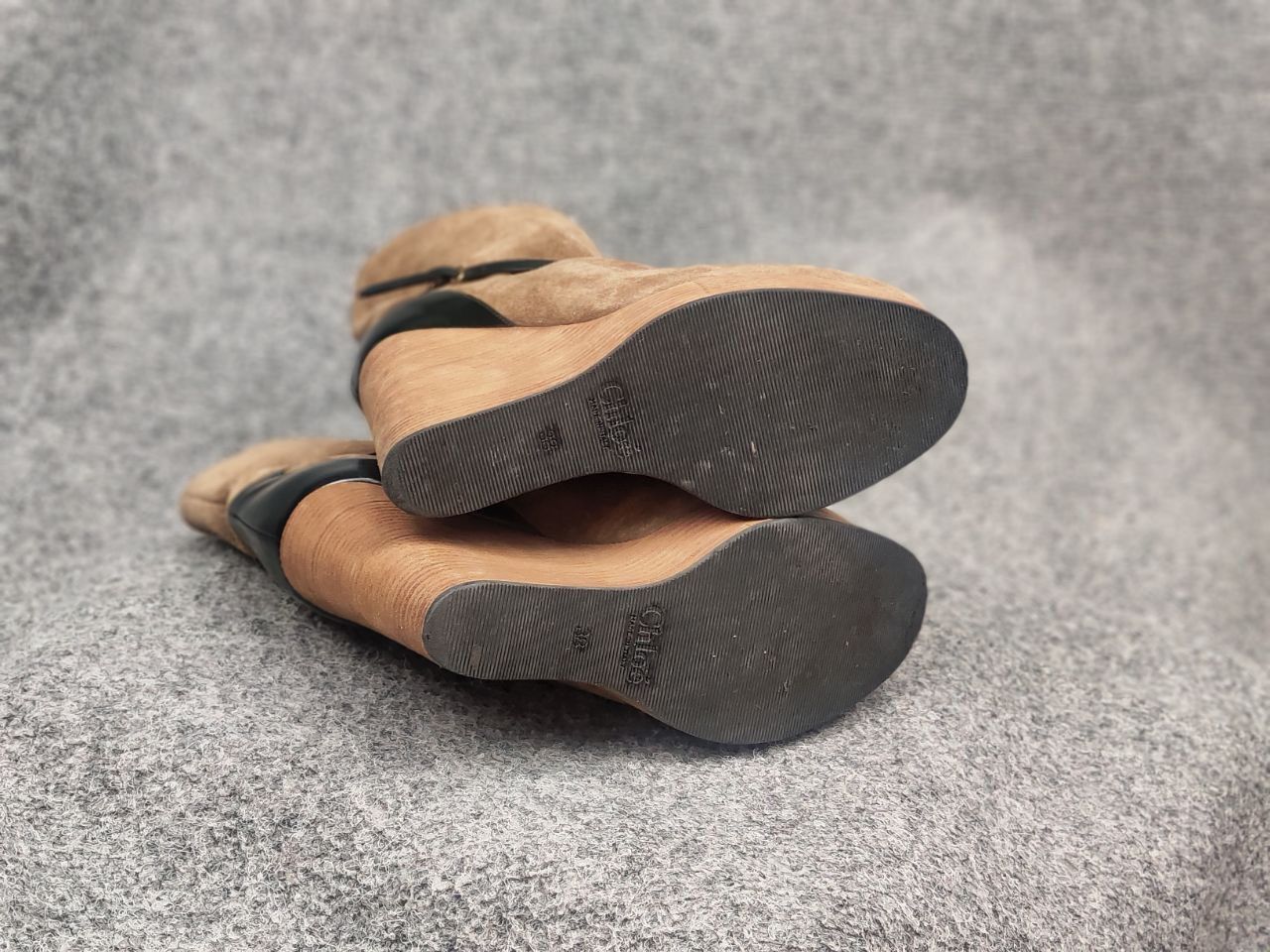 Chloé Marron Suede Beige Wedge Wooden Platform Heel Boots