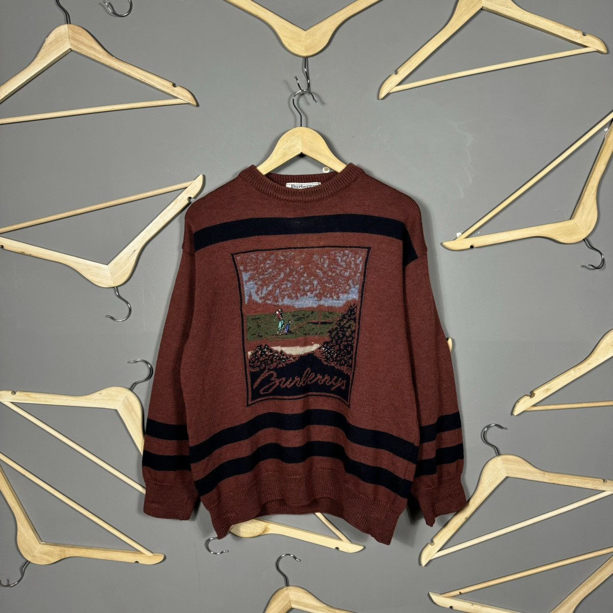 Burberry Vintage 80s Burberrys Golf Pure Wool Sweater Size US M / EU 48-50 / 2 - 1 Thumbnail